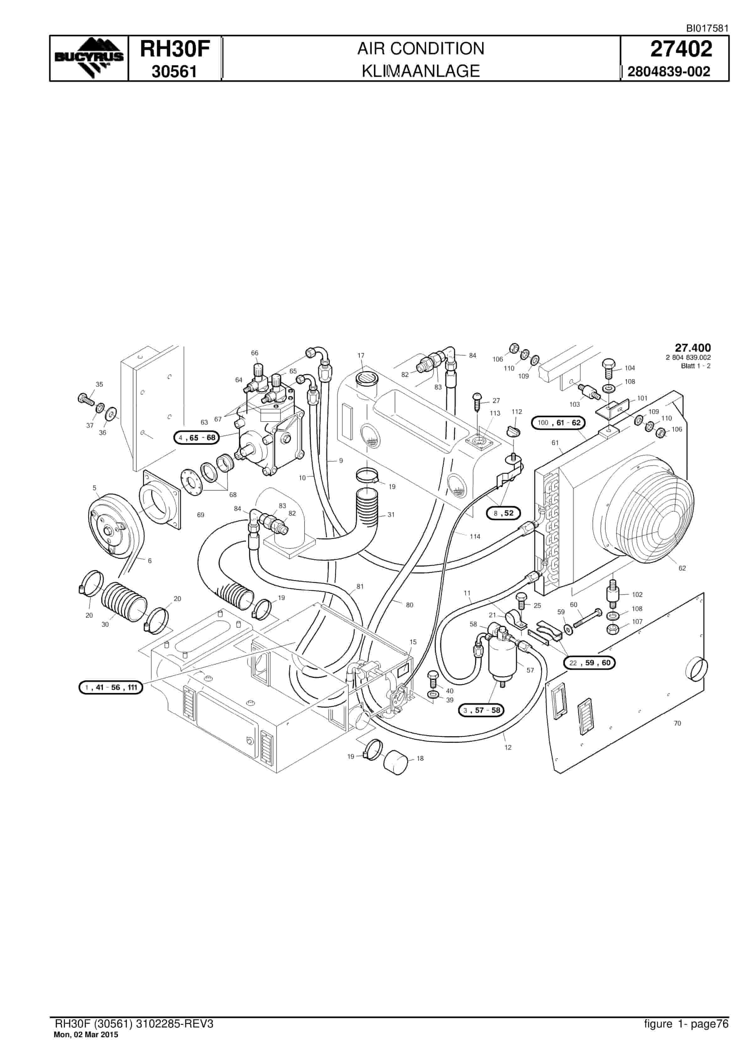 Caterpillar RH30F Hydraulic Shovel Spare Parts Manual BI017581-2