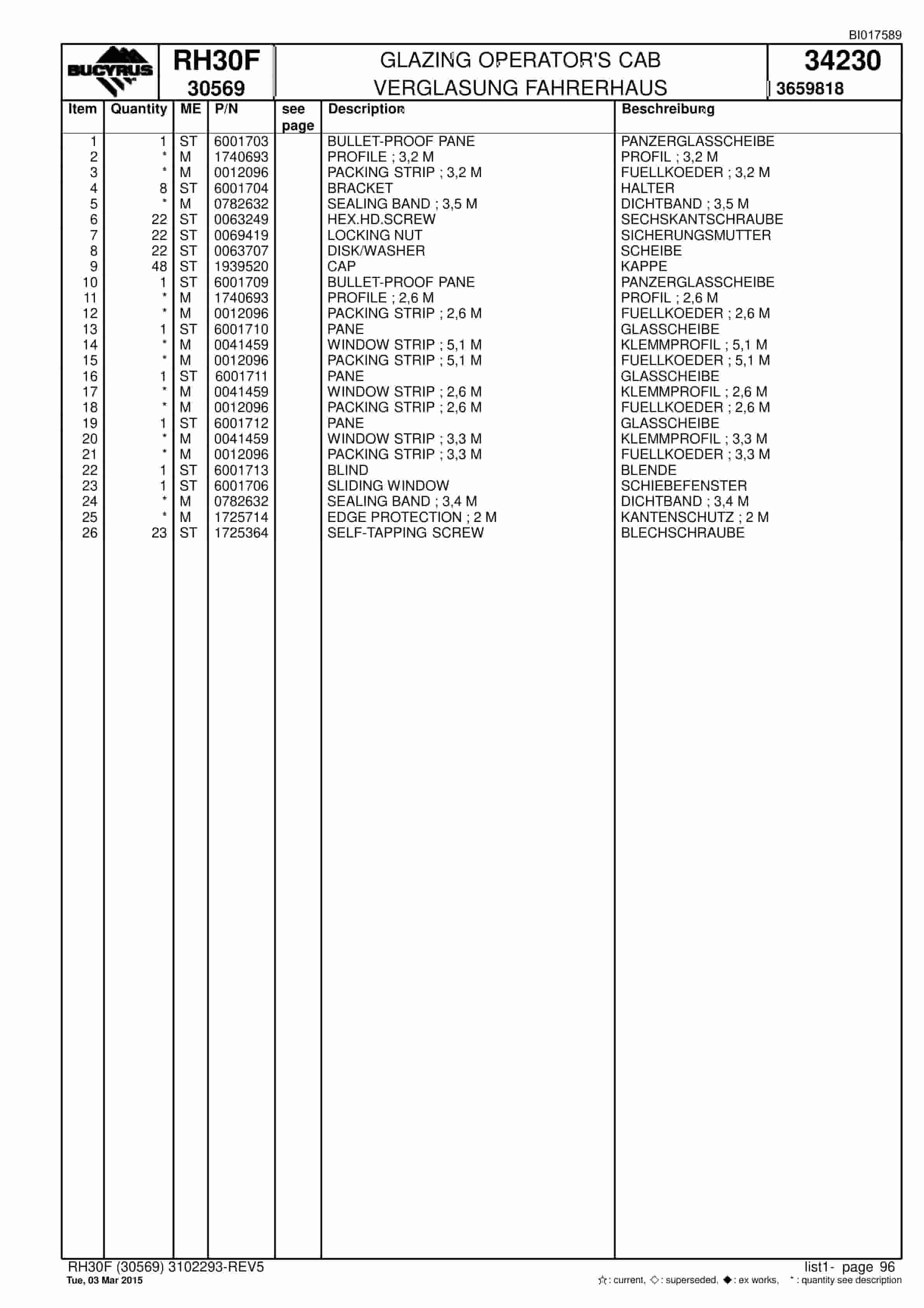 Caterpillar RH30F Hydraulic Shovel Spare Parts Manual BI017589-3