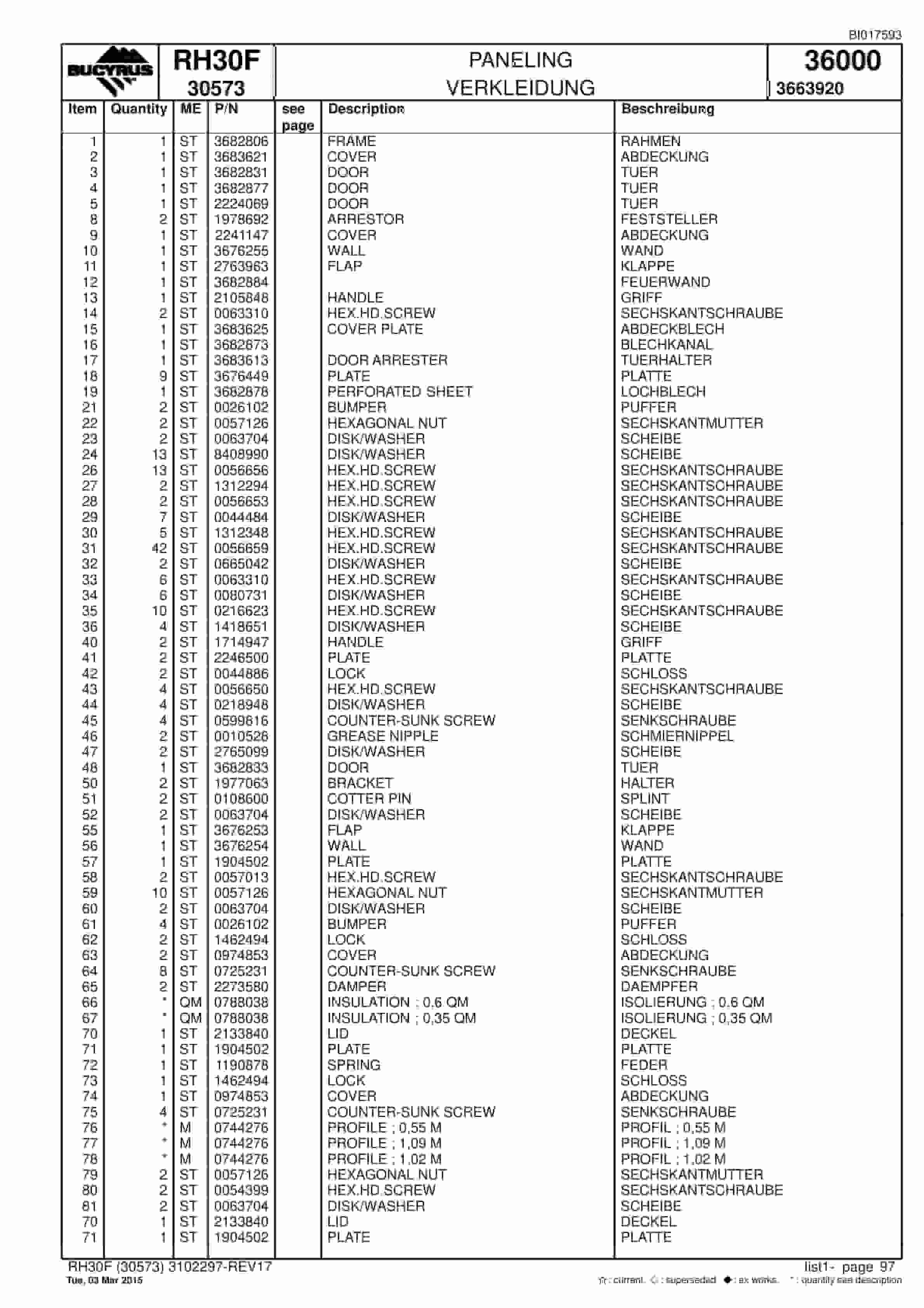 Caterpillar RH30F Hydraulic Shovel Spare Parts Manual BI017593-3