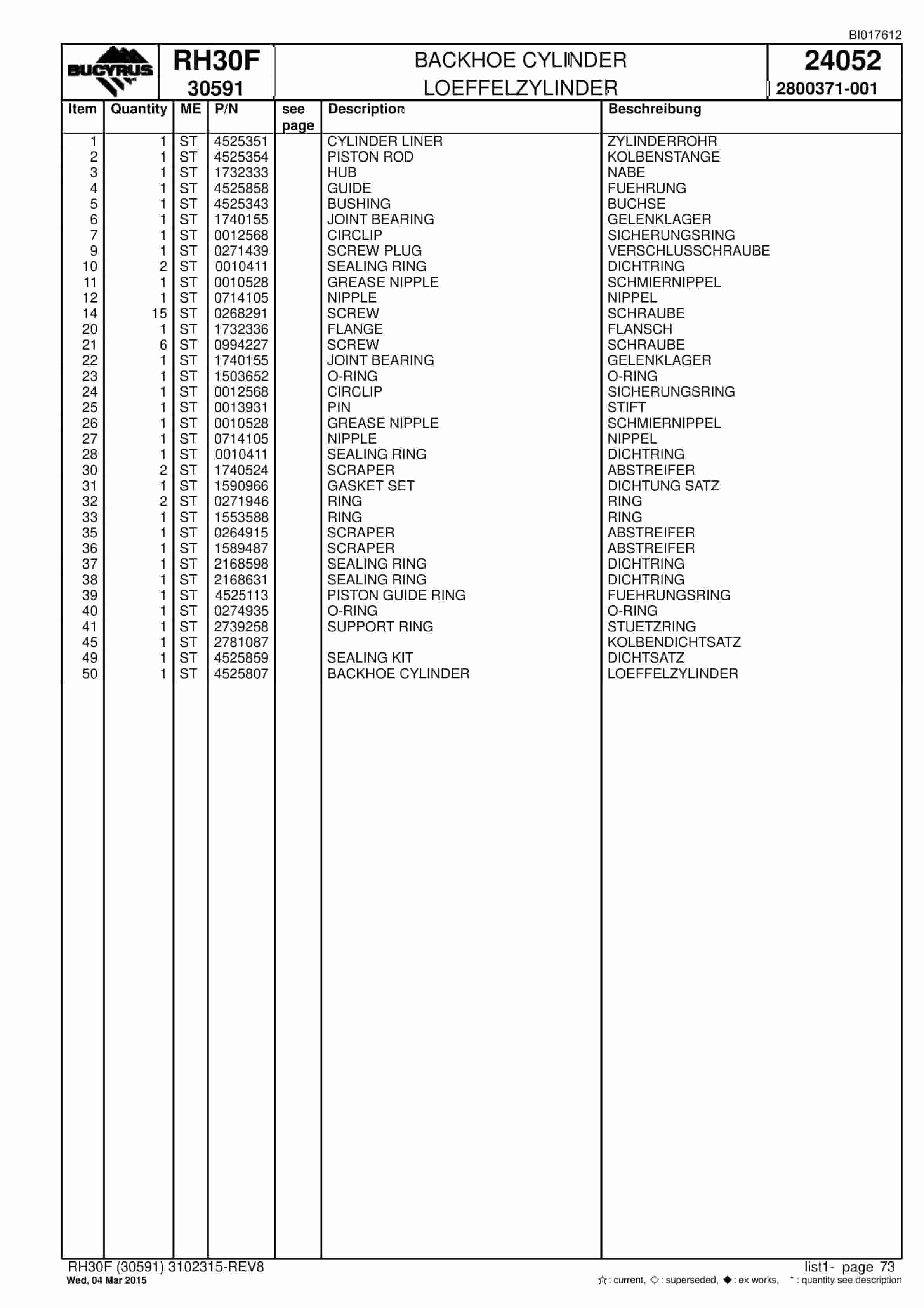 Caterpillar RH30F Hydraulic Shovel Spare Parts Manual BI017612-2