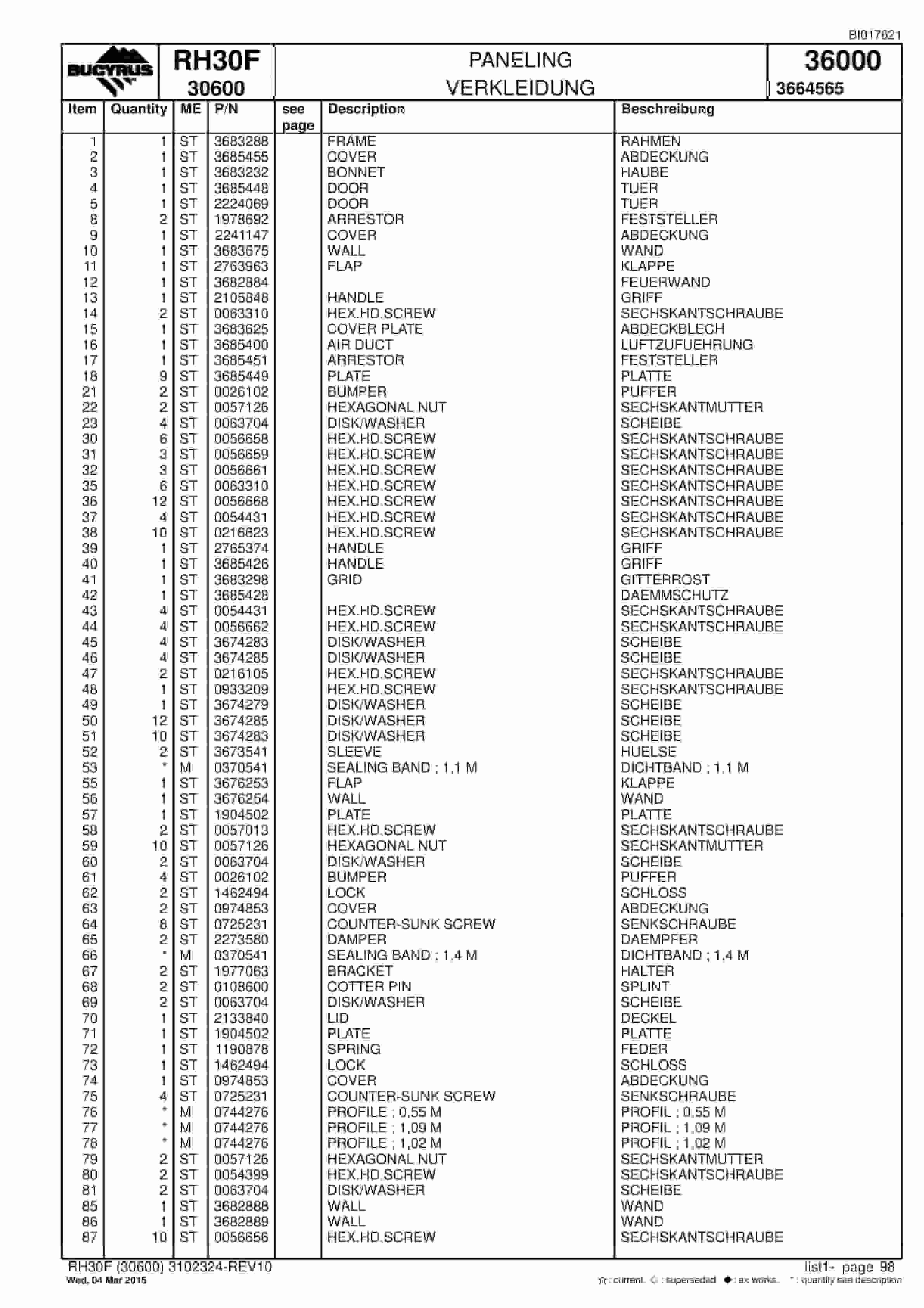 Caterpillar RH30F Hydraulic Shovel Spare Parts Manual BI017621-3