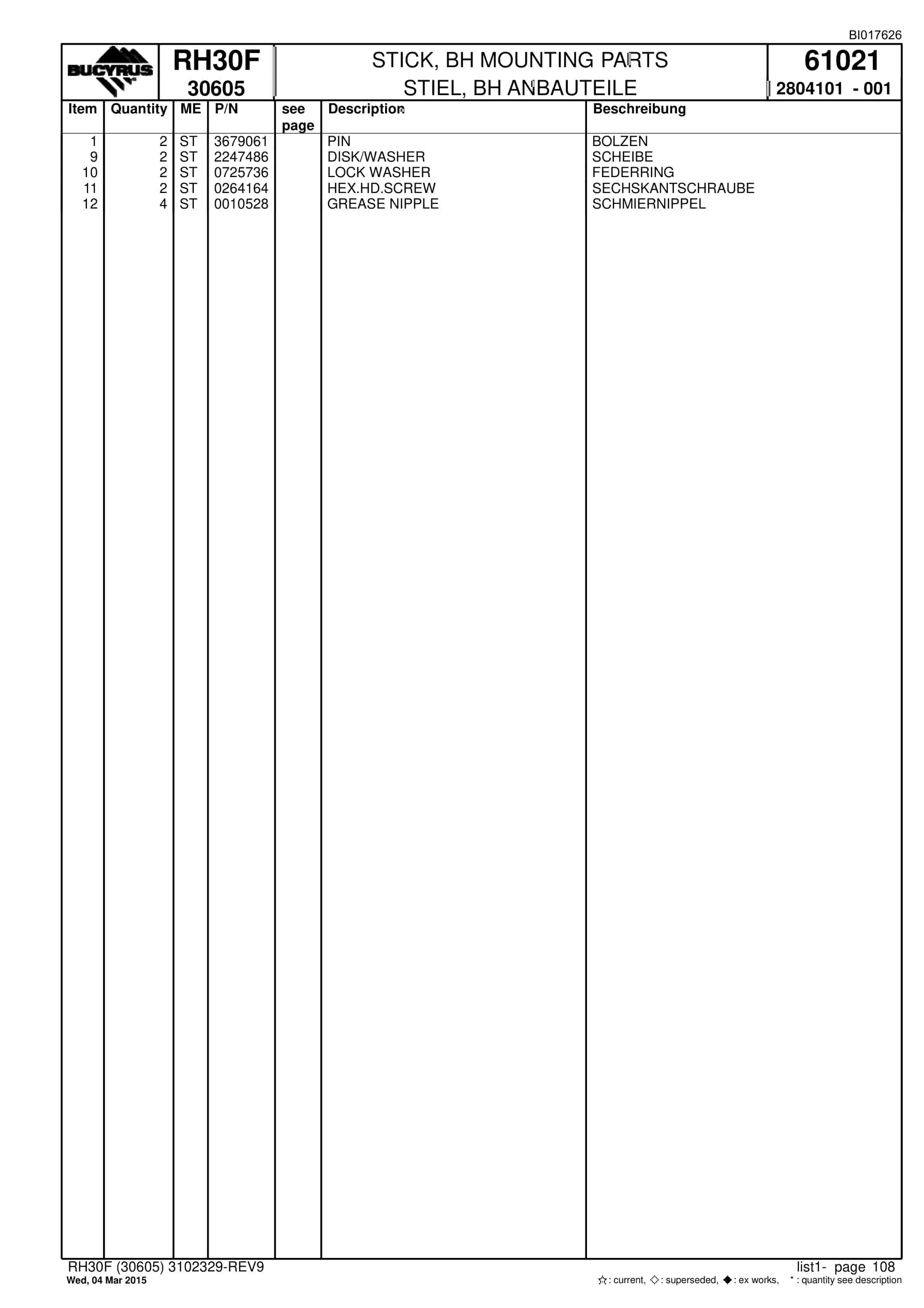 Caterpillar RH30F Hydraulic Shovel Spare Parts Manual BI017626-4
