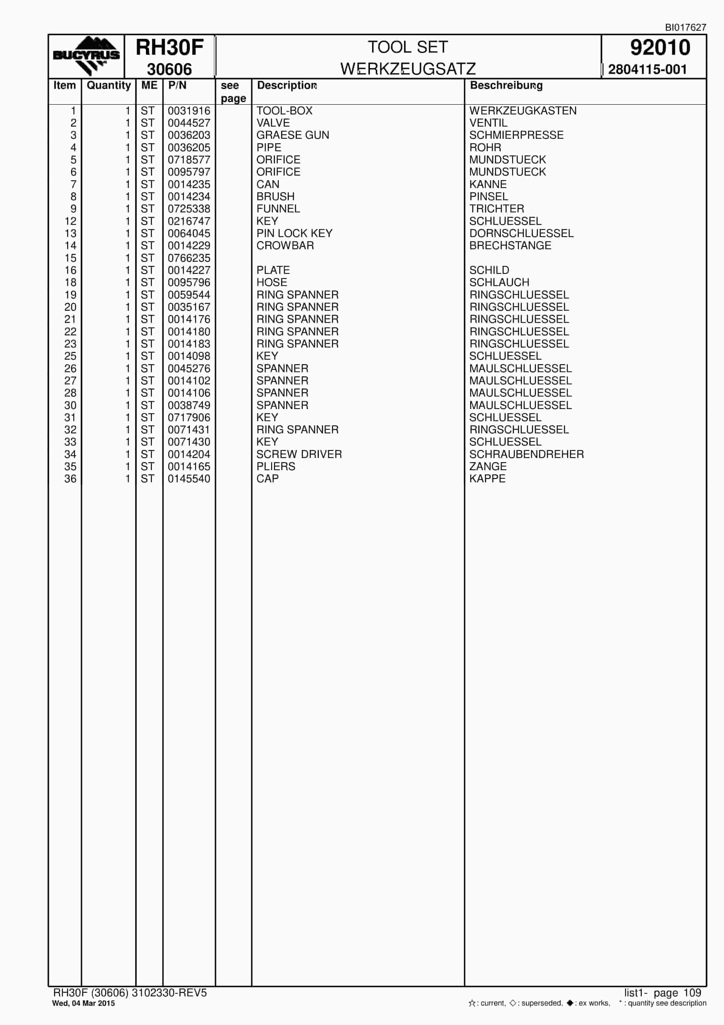 Caterpillar RH30F Hydraulic Shovel Spare Parts Manual BI017627-5
