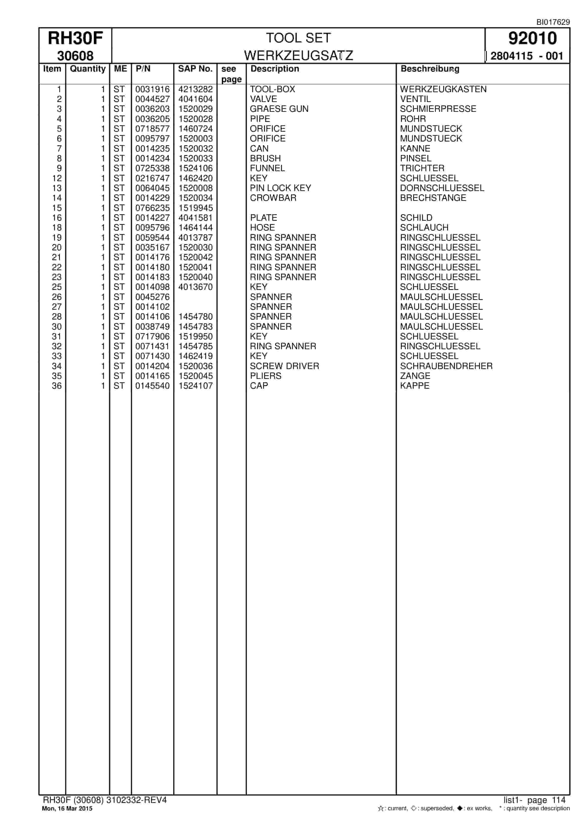 Caterpillar RH30F Hydraulic Shovel Spare Parts Manual BI017629-5