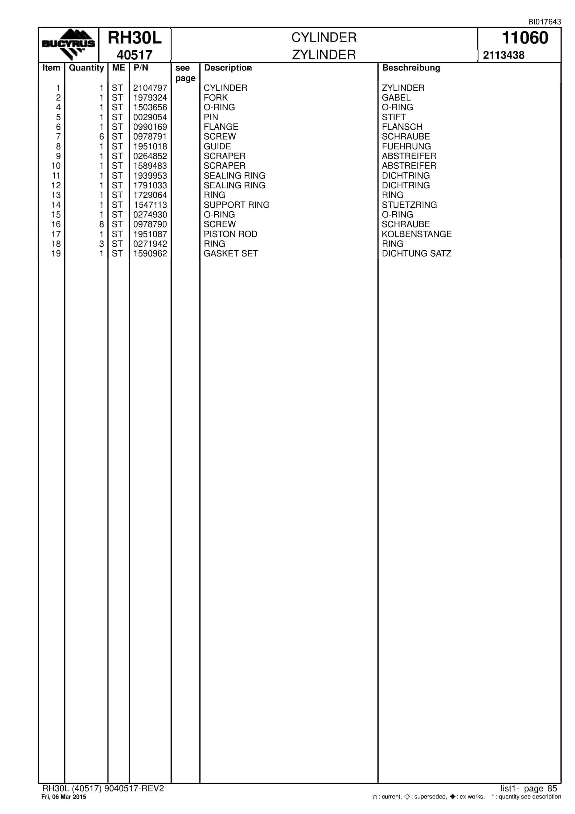 Caterpillar RH30L Hydraulic Shovel Spare Parts Manual BI017643-4