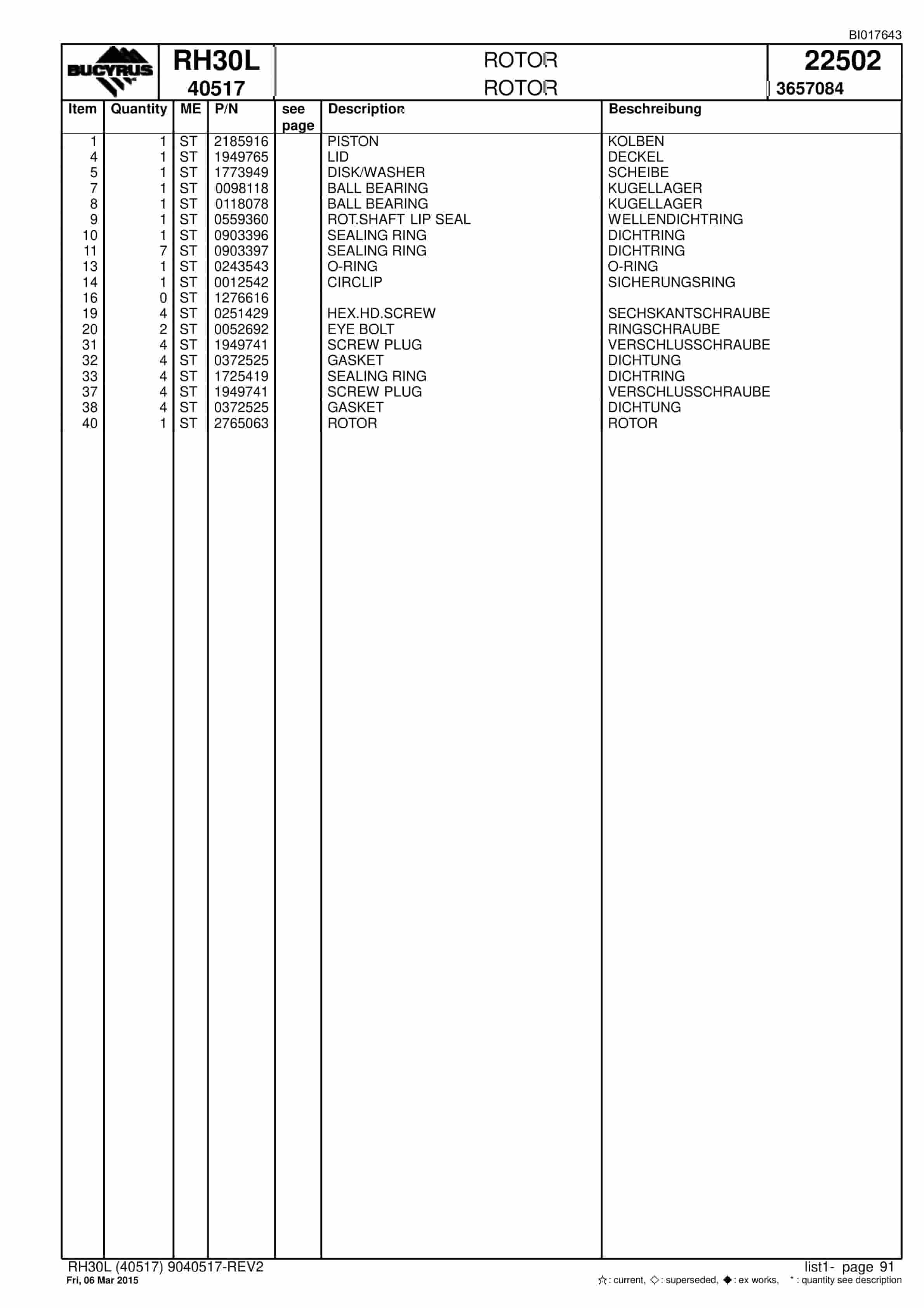 Caterpillar RH30L Hydraulic Shovel Spare Parts Manual BI017643-5