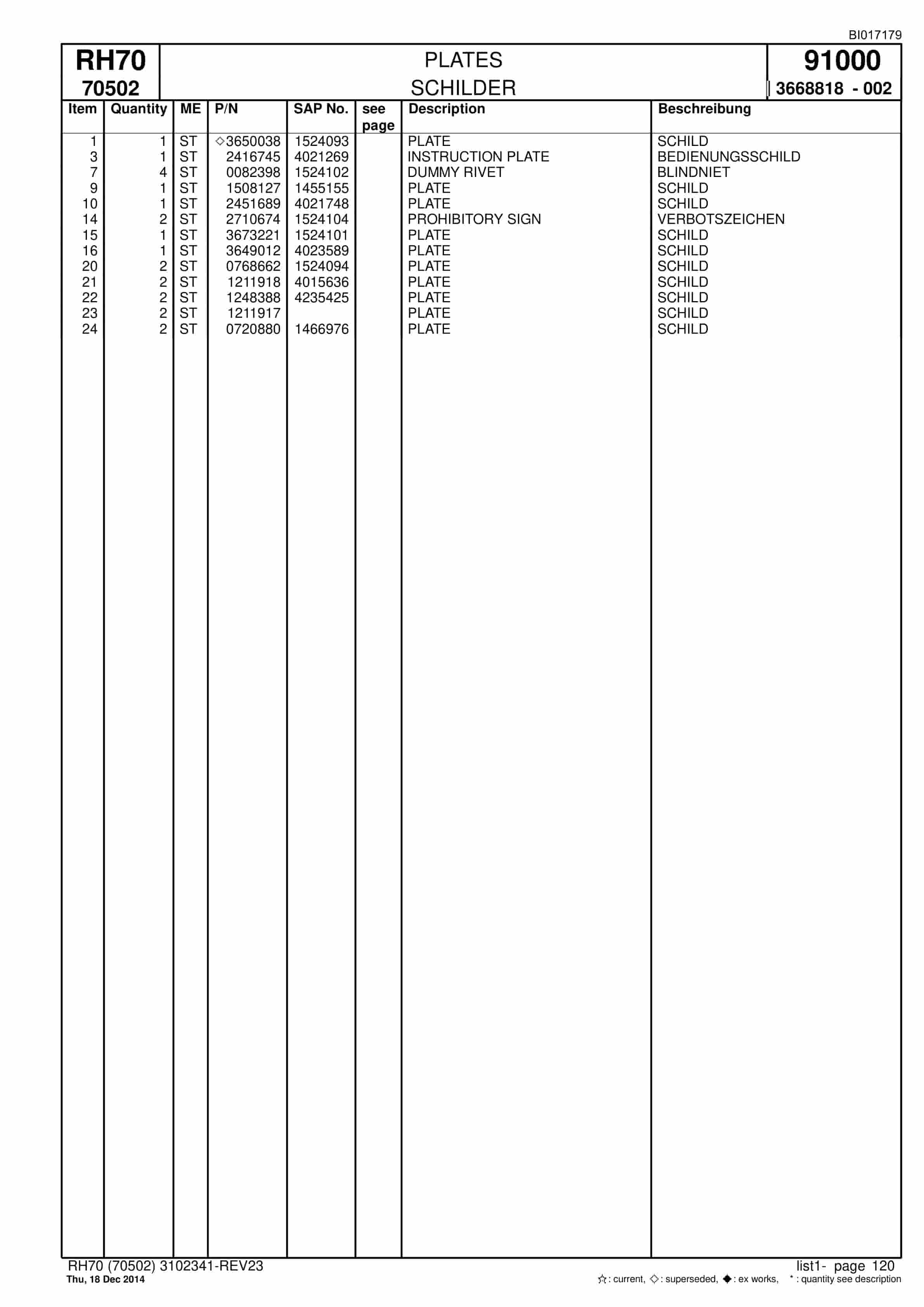 Caterpillar RH70 Hydraulic Shovel Spare Parts Manual BI017179-5