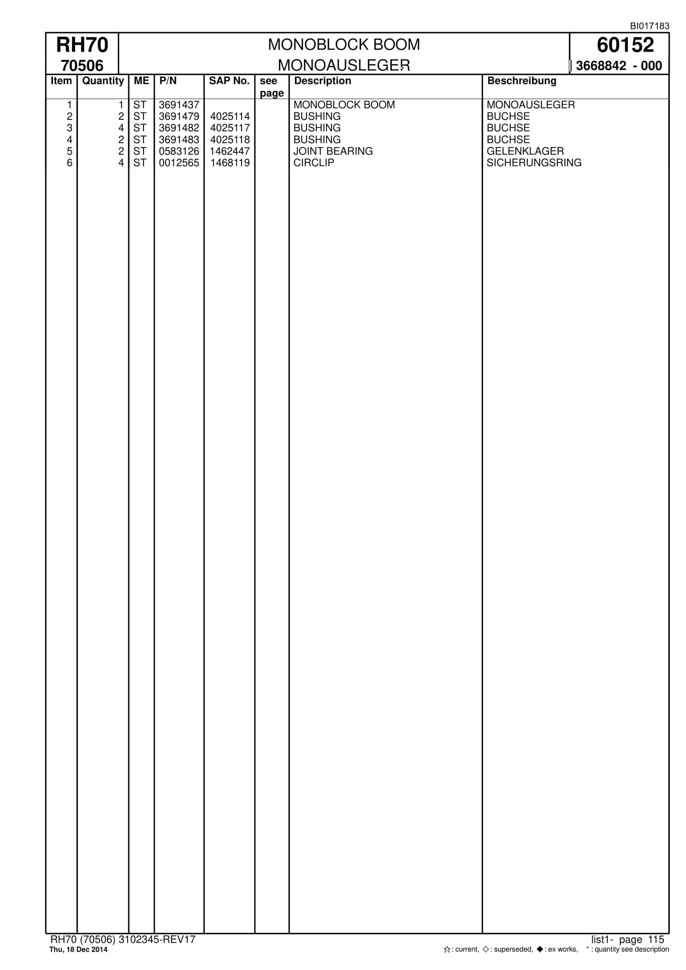 Caterpillar RH70 Hydraulic Shovel Spare Parts Manual BI017183-4