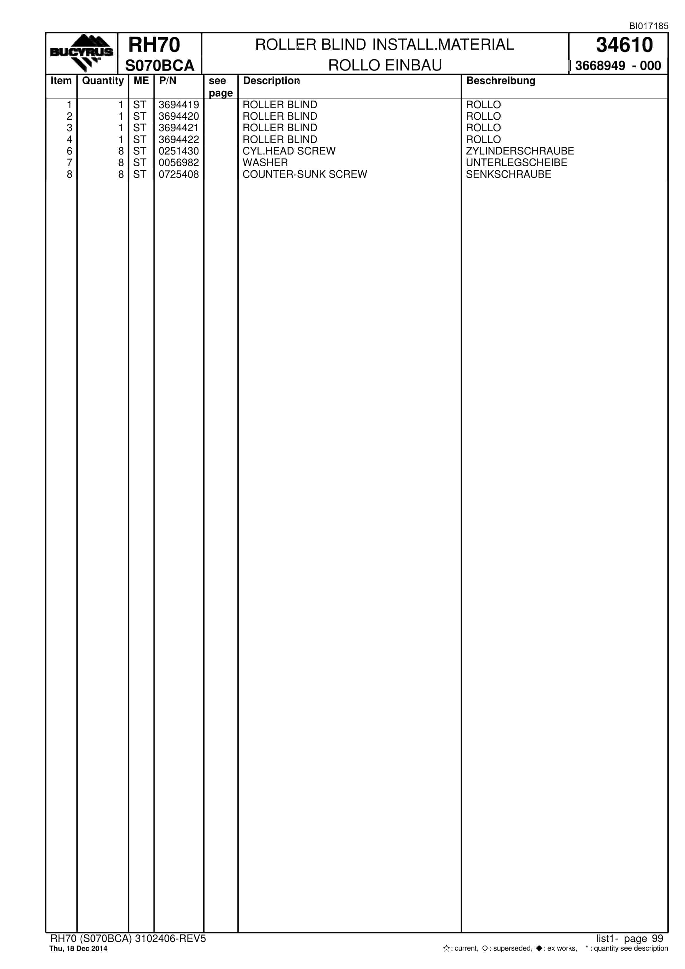 Caterpillar RH70 Hydraulic Shovel Spare Parts Manual BI017185-3