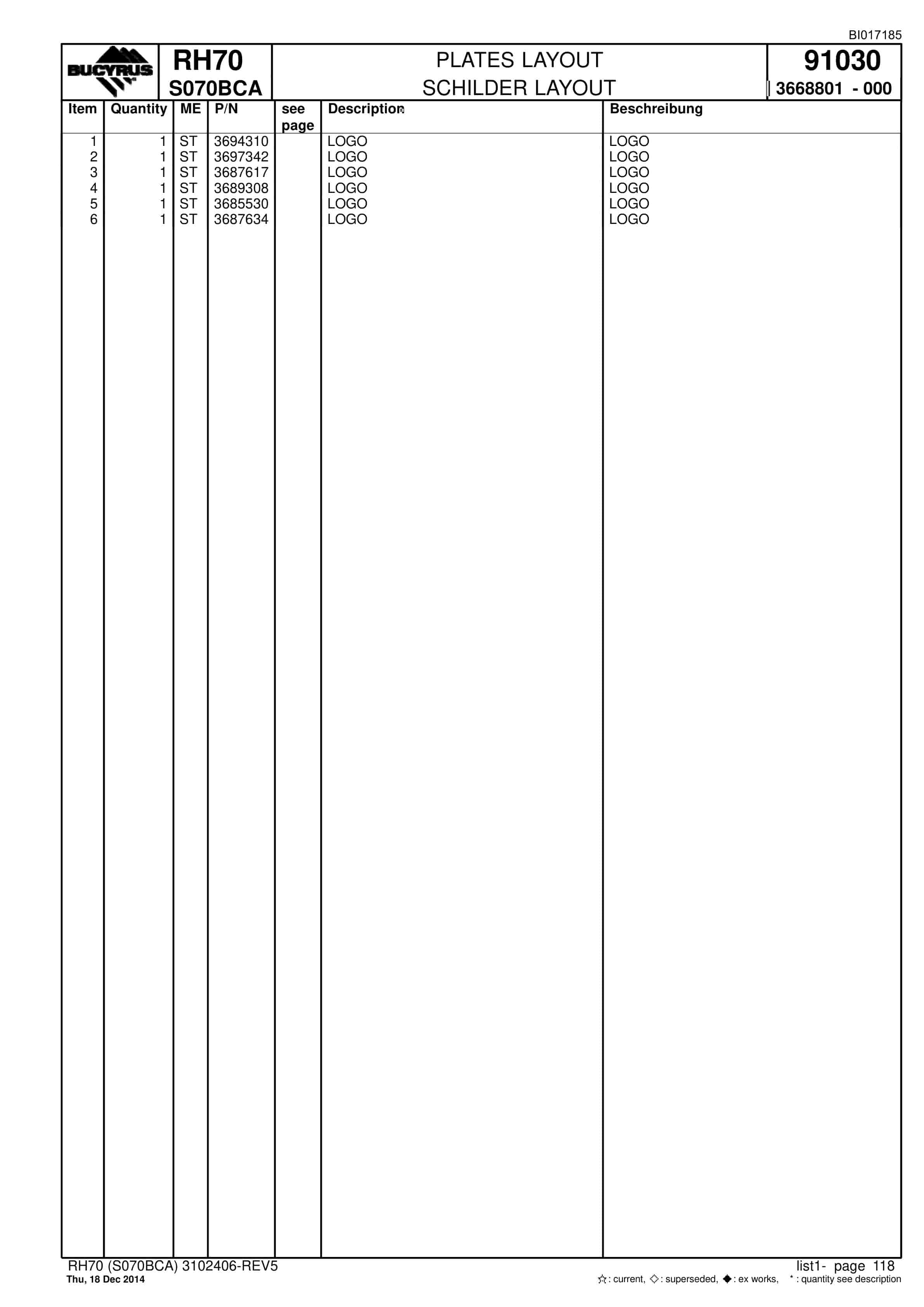 Caterpillar RH70 Hydraulic Shovel Spare Parts Manual BI017185-5