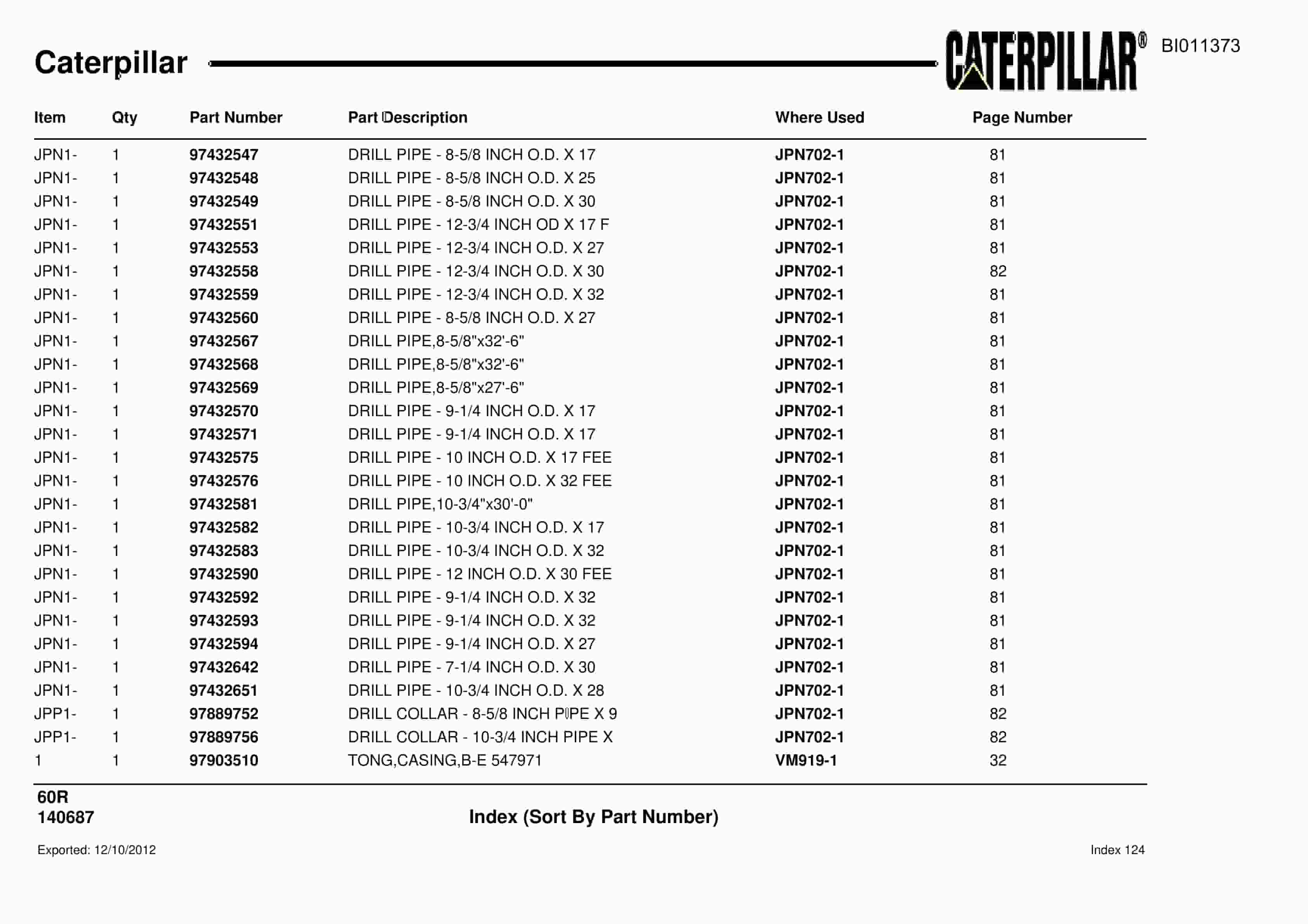 Caterpillar Rotary Drill Parts Manual BI011373-5