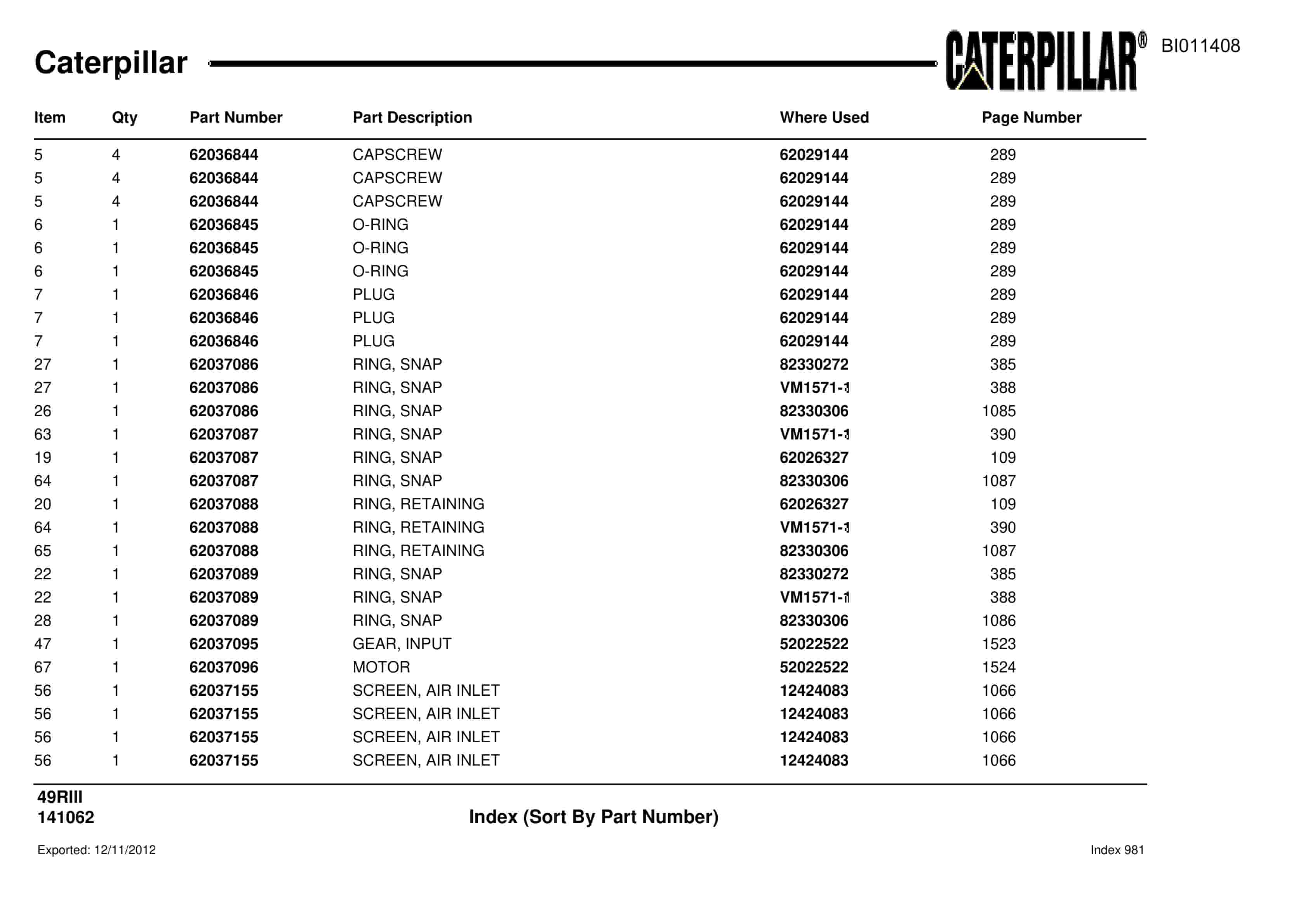 Caterpillar Rotary Drill Parts Manual BI011408-3