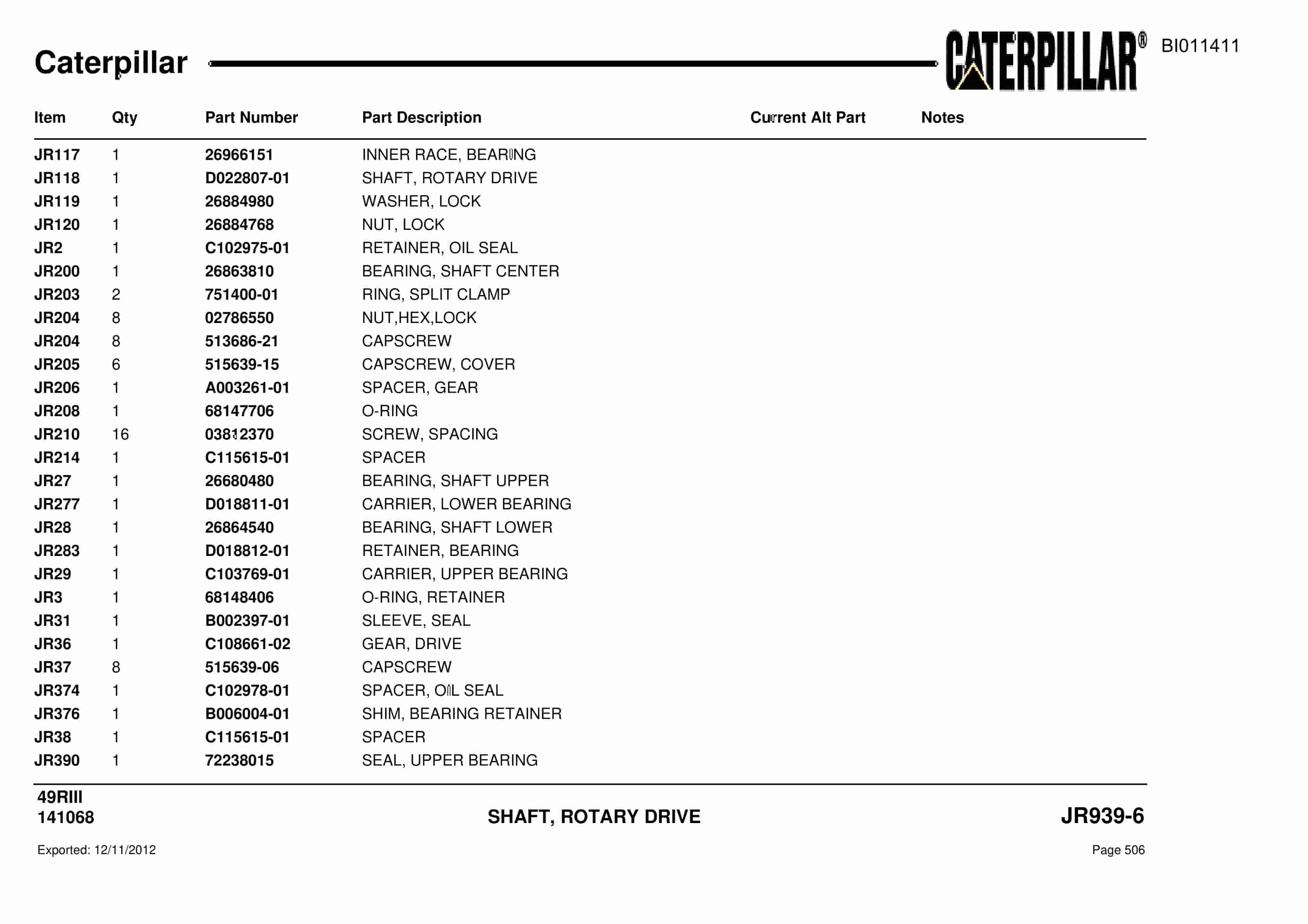 Caterpillar Rotary Drill Parts Manual BI011411-2