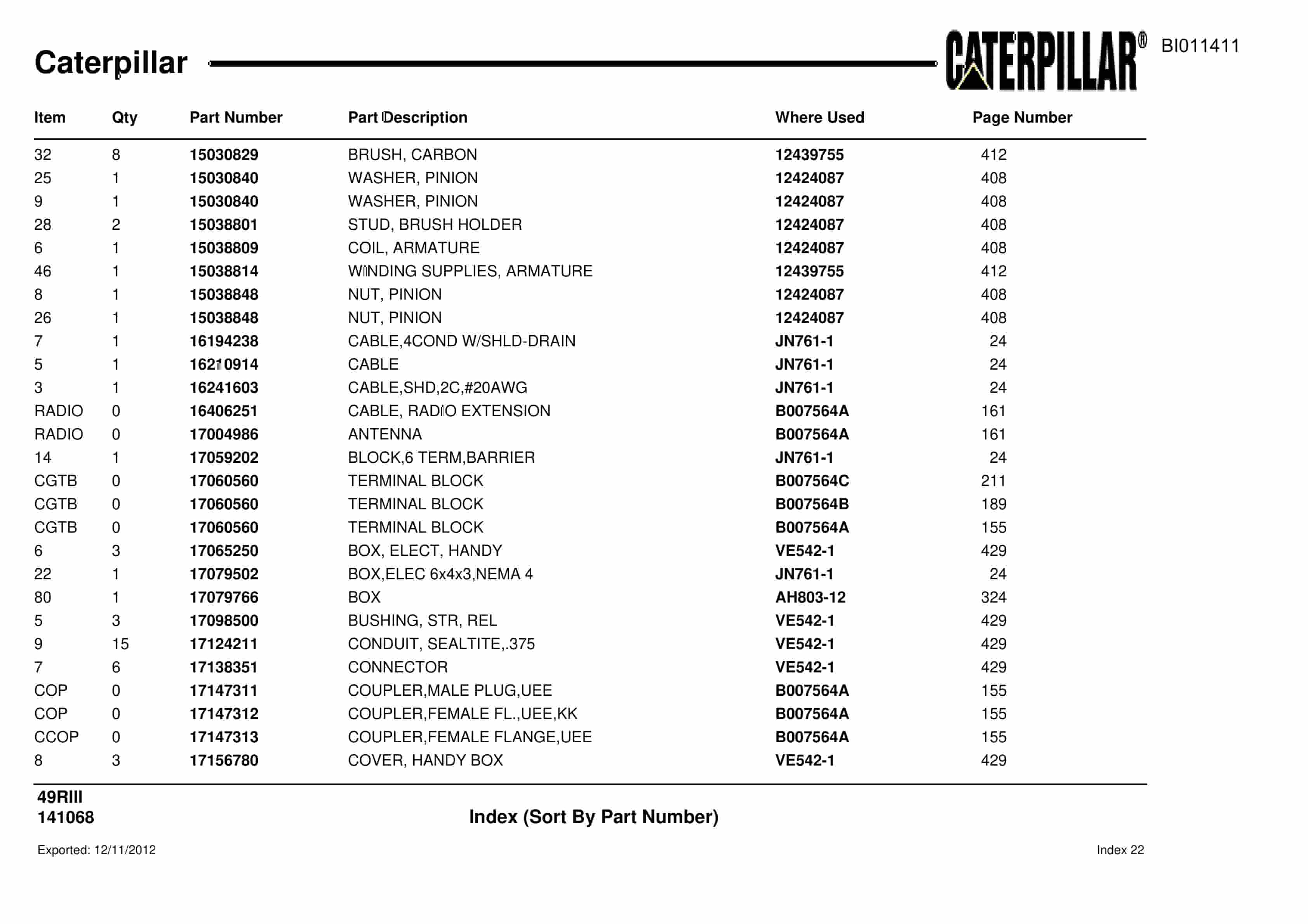 Caterpillar Rotary Drill Parts Manual BI011411-3