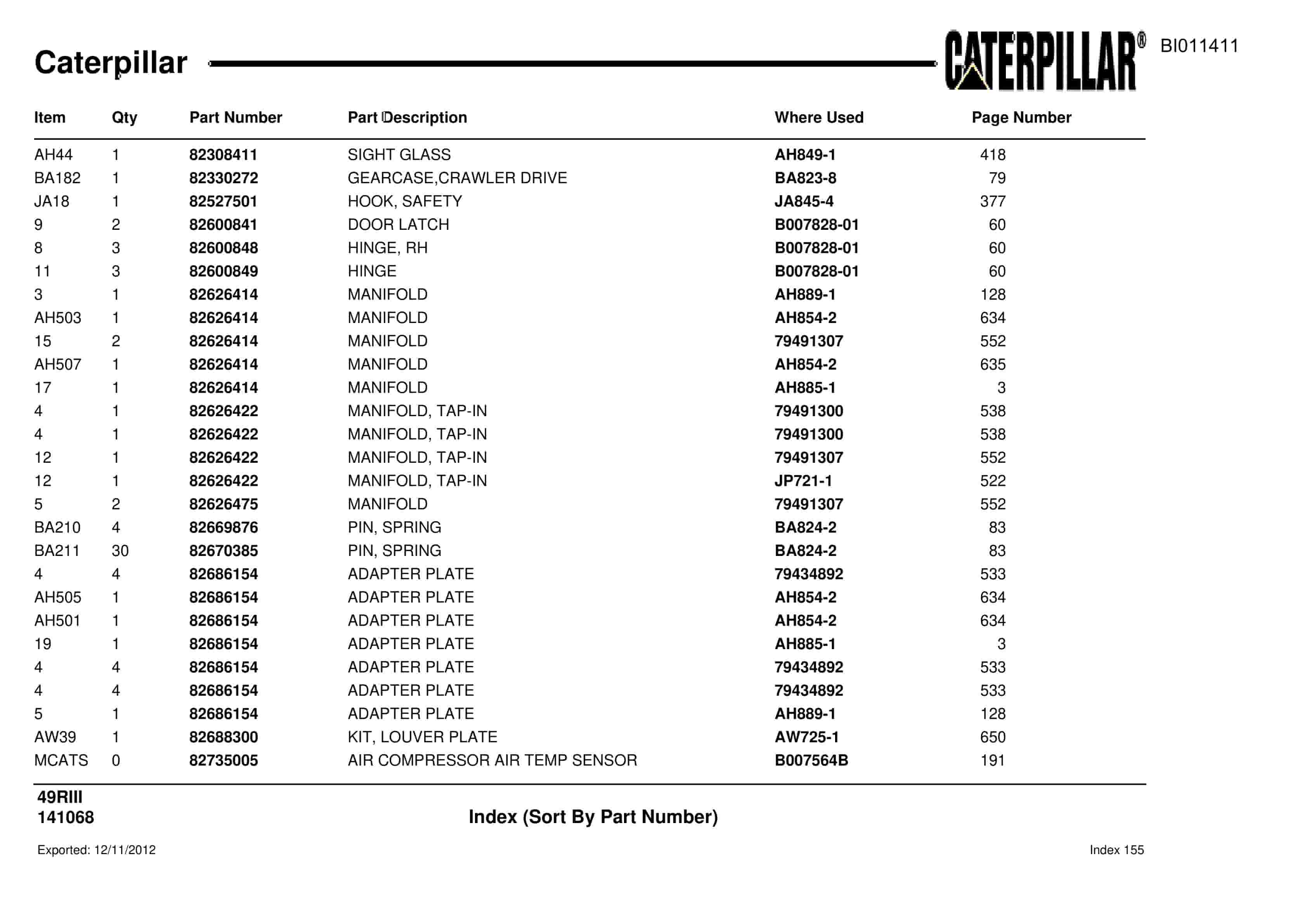 Caterpillar Rotary Drill Parts Manual BI011411-5