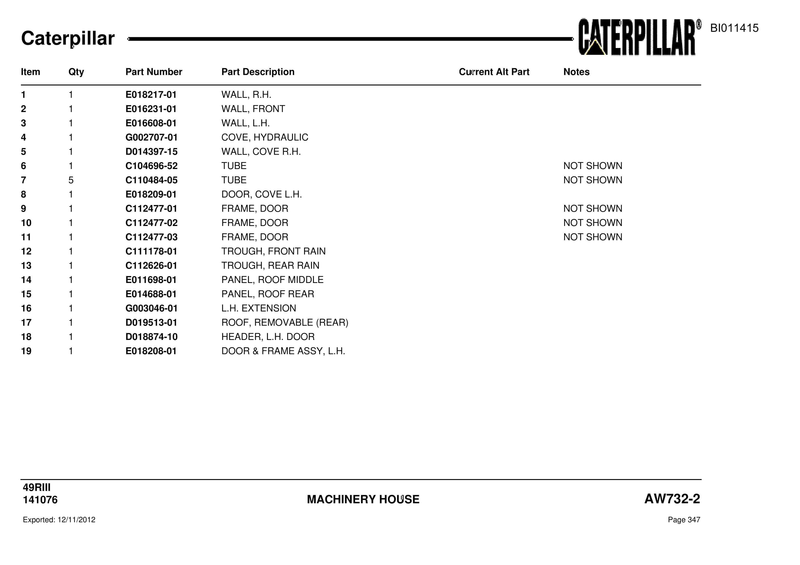 Caterpillar Rotary Drill Parts Manual BI011415-2