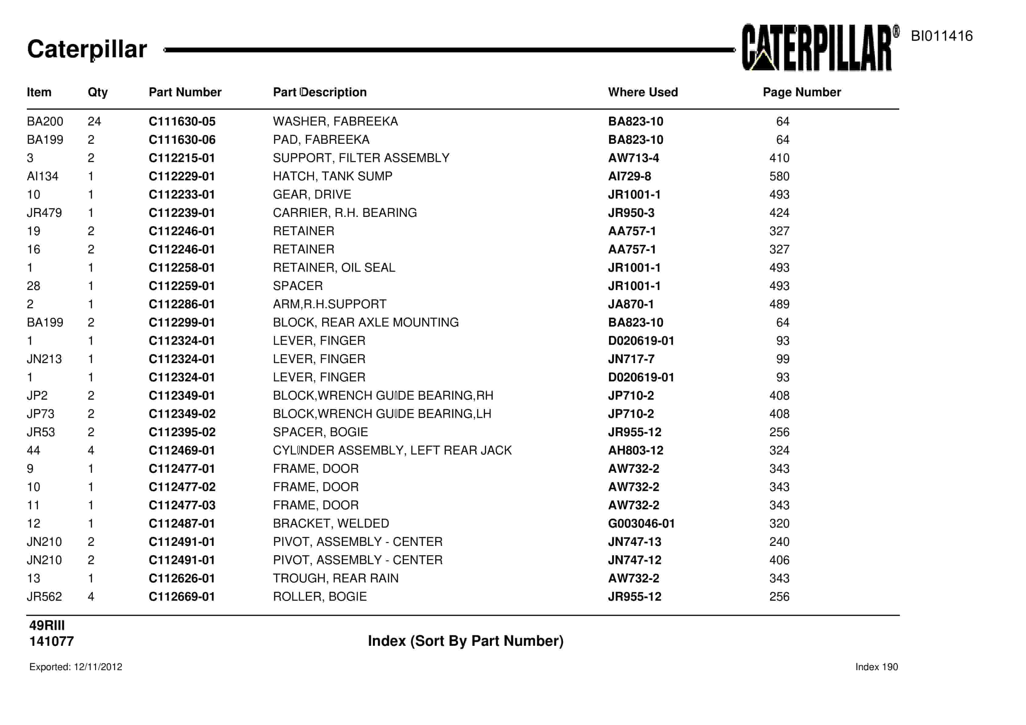 Caterpillar Rotary Drill Parts Manual BI011416-5