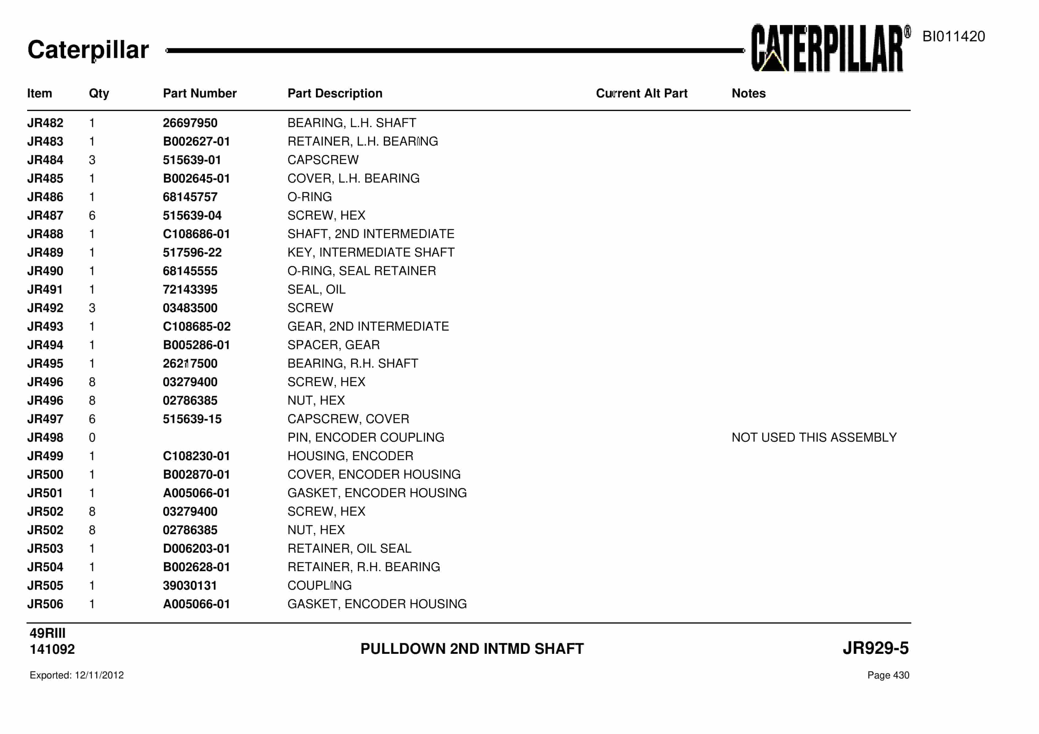 Caterpillar Rotary Drill Parts Manual BI011420-2