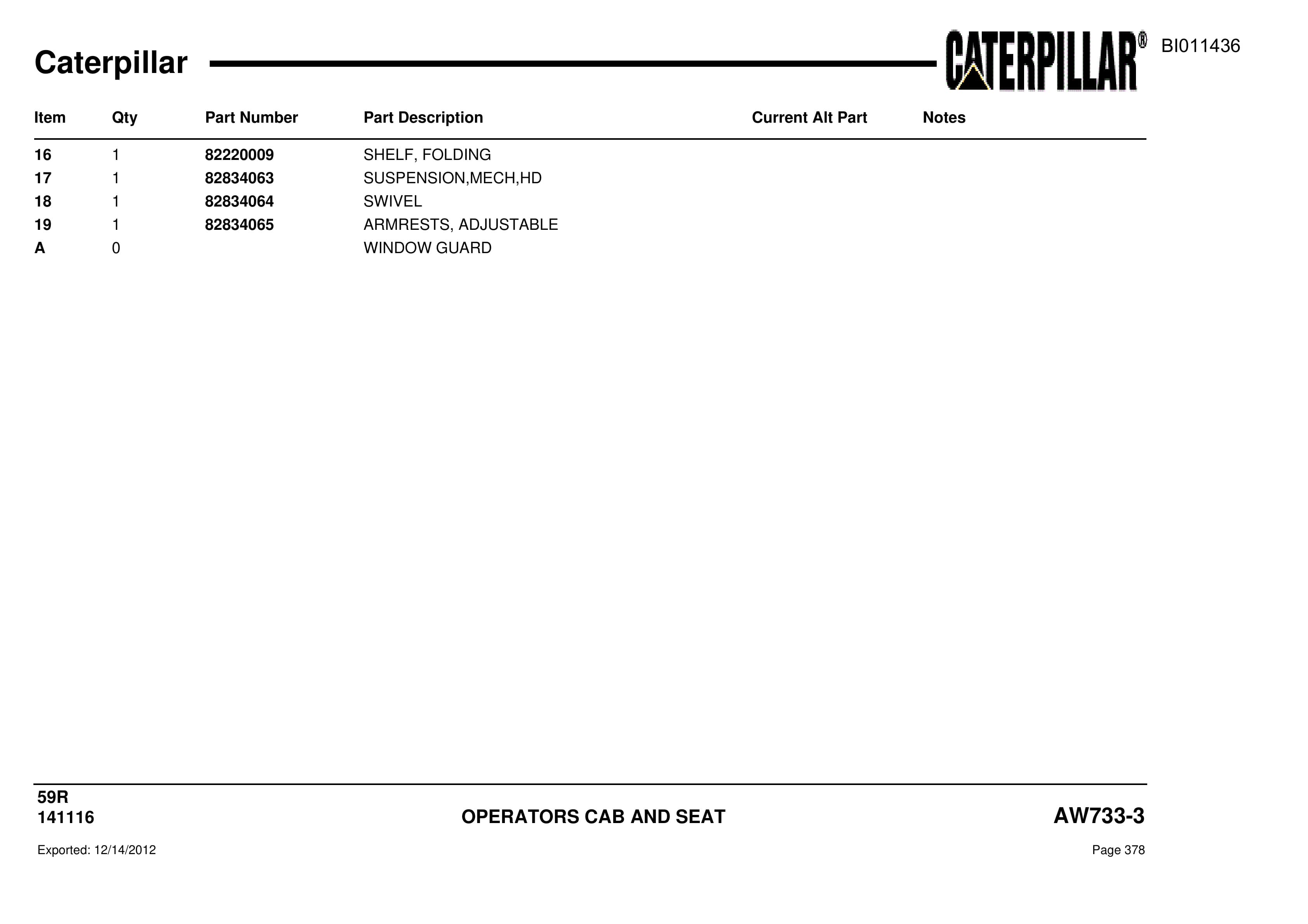 Caterpillar Rotary Drill Parts Manual BI011436-2