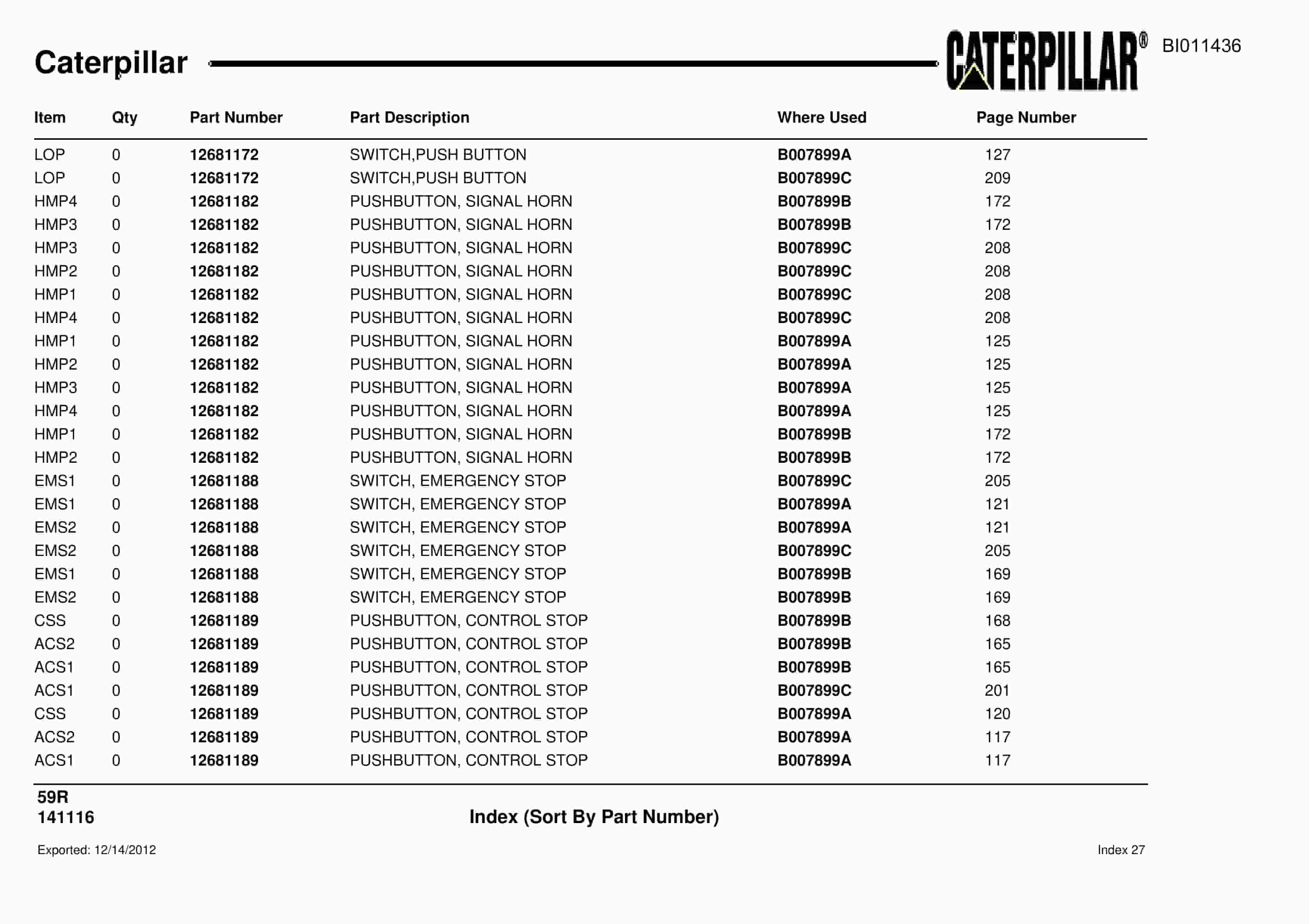 Caterpillar Rotary Drill Parts Manual BI011436-3