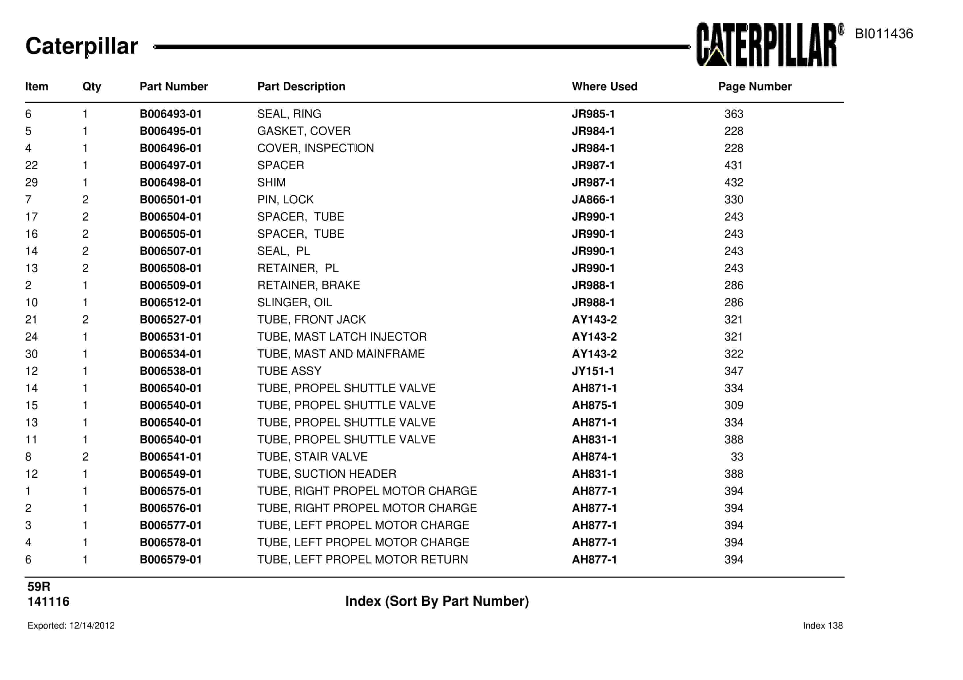 Caterpillar Rotary Drill Parts Manual BI011436-5