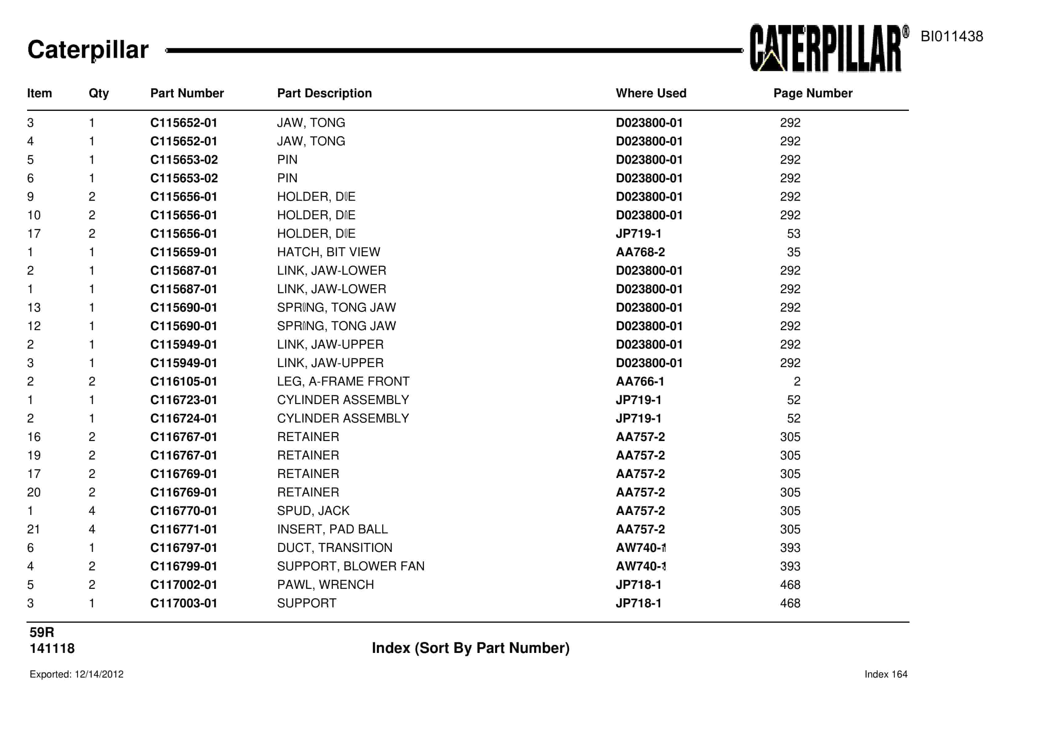 Caterpillar Rotary Drill Parts Manual BI011438-5