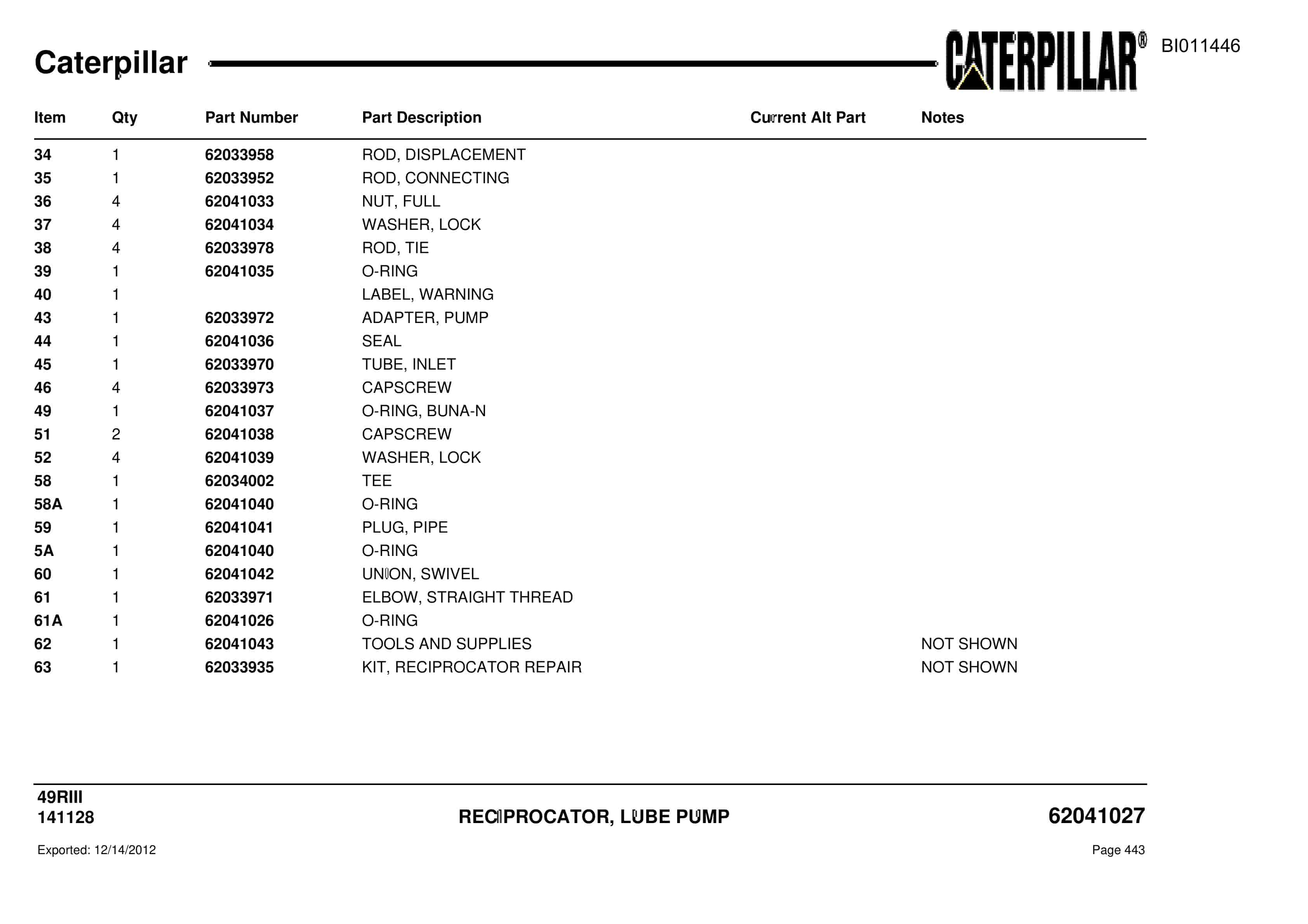 Caterpillar Rotary Drill Parts Manual BI011446-2