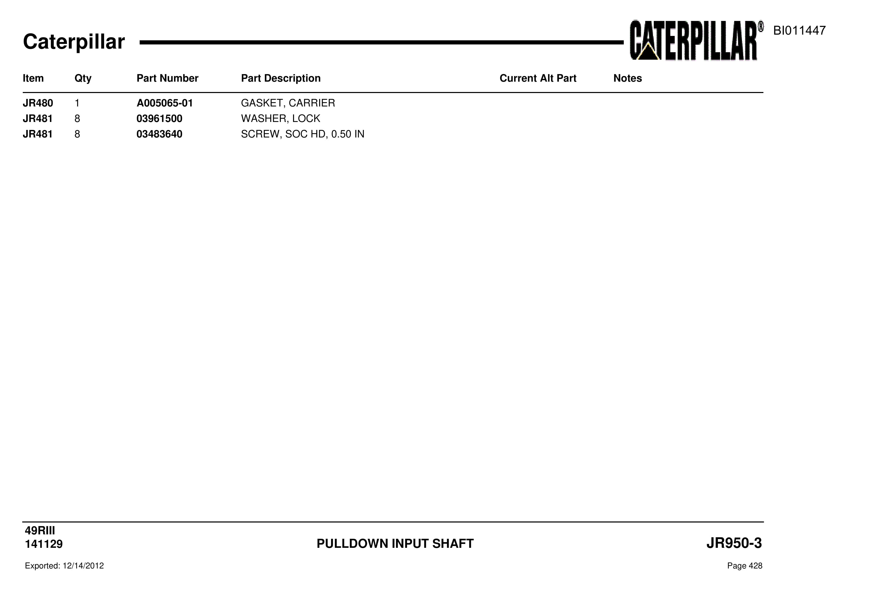 Caterpillar Rotary Drill Parts Manual BI011447-2