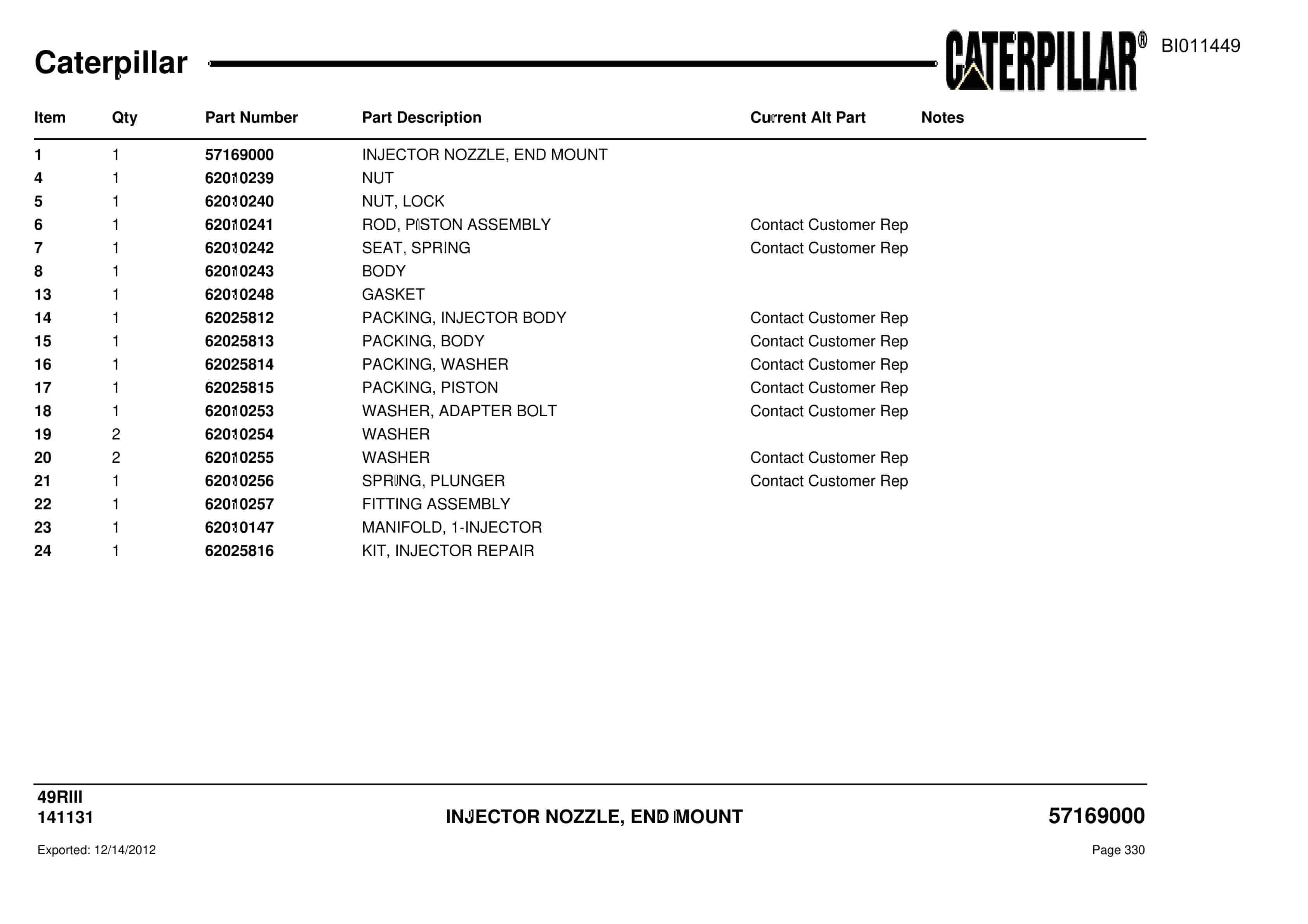 Caterpillar Rotary Drill Parts Manual BI011449-2