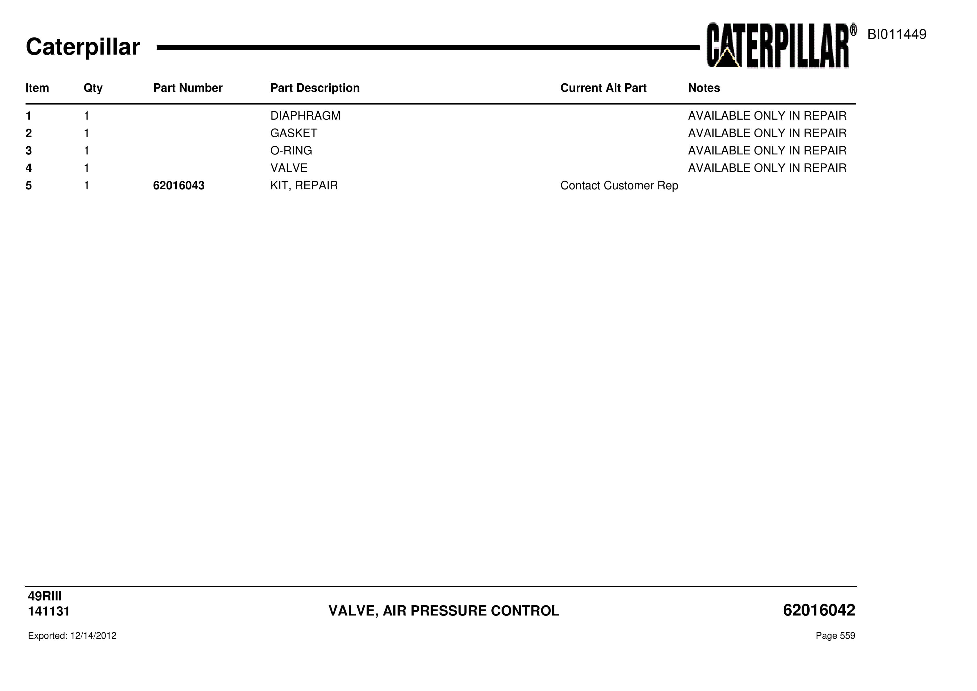Caterpillar Rotary Drill Parts Manual BI011449-3