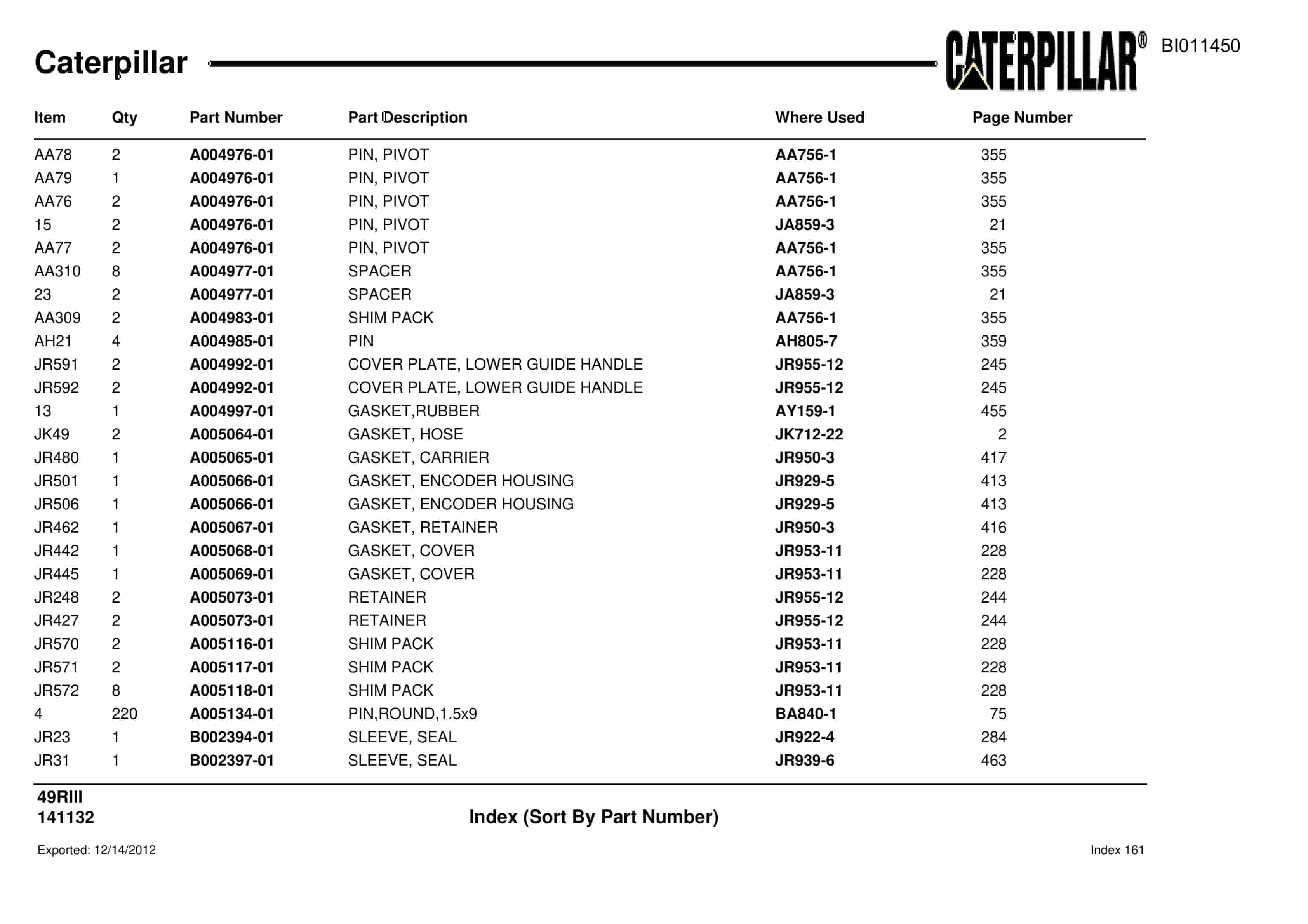 Caterpillar Rotary Drill Parts Manual BI011450-5