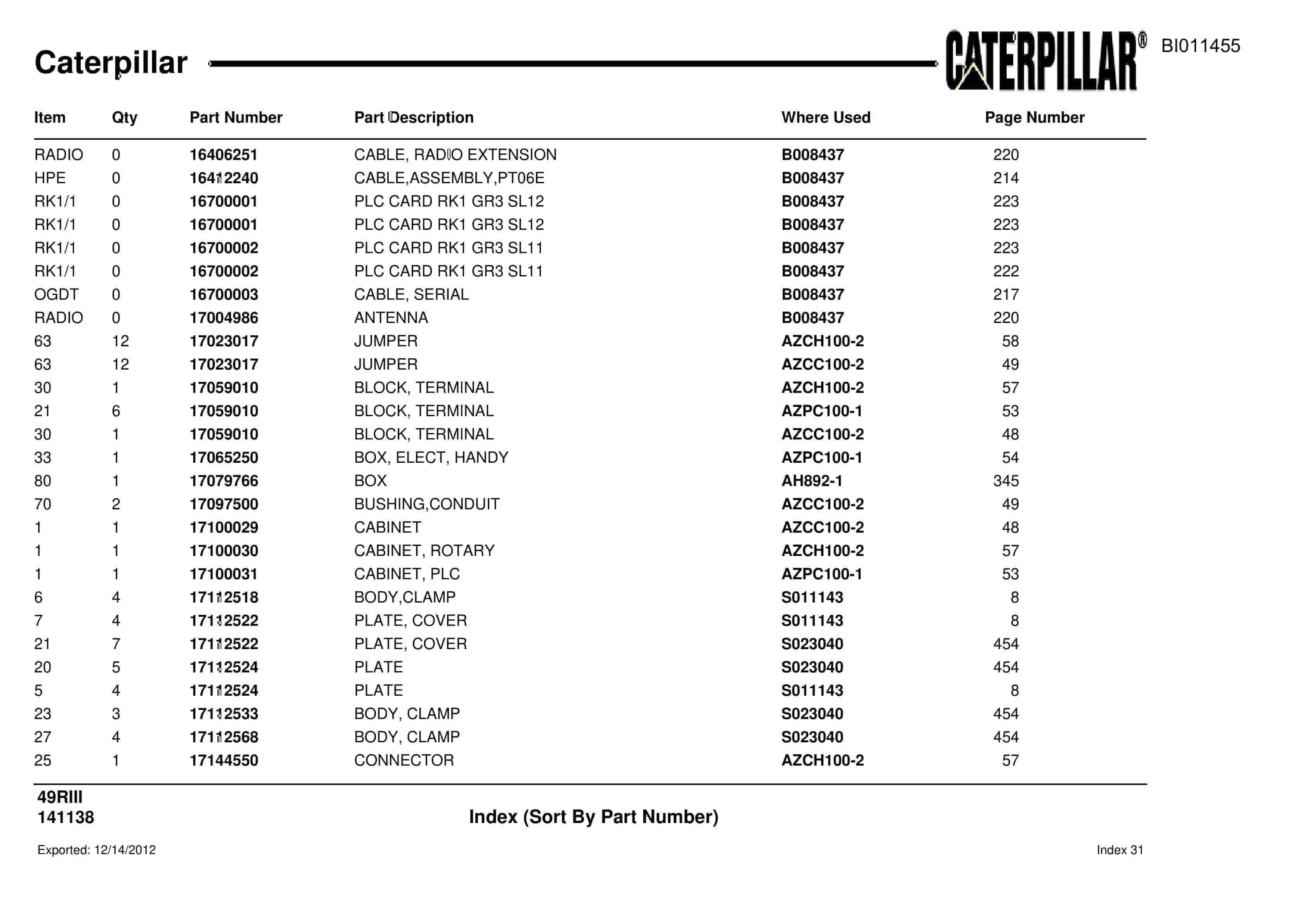 Caterpillar Rotary Drill Parts Manual BI011455-3