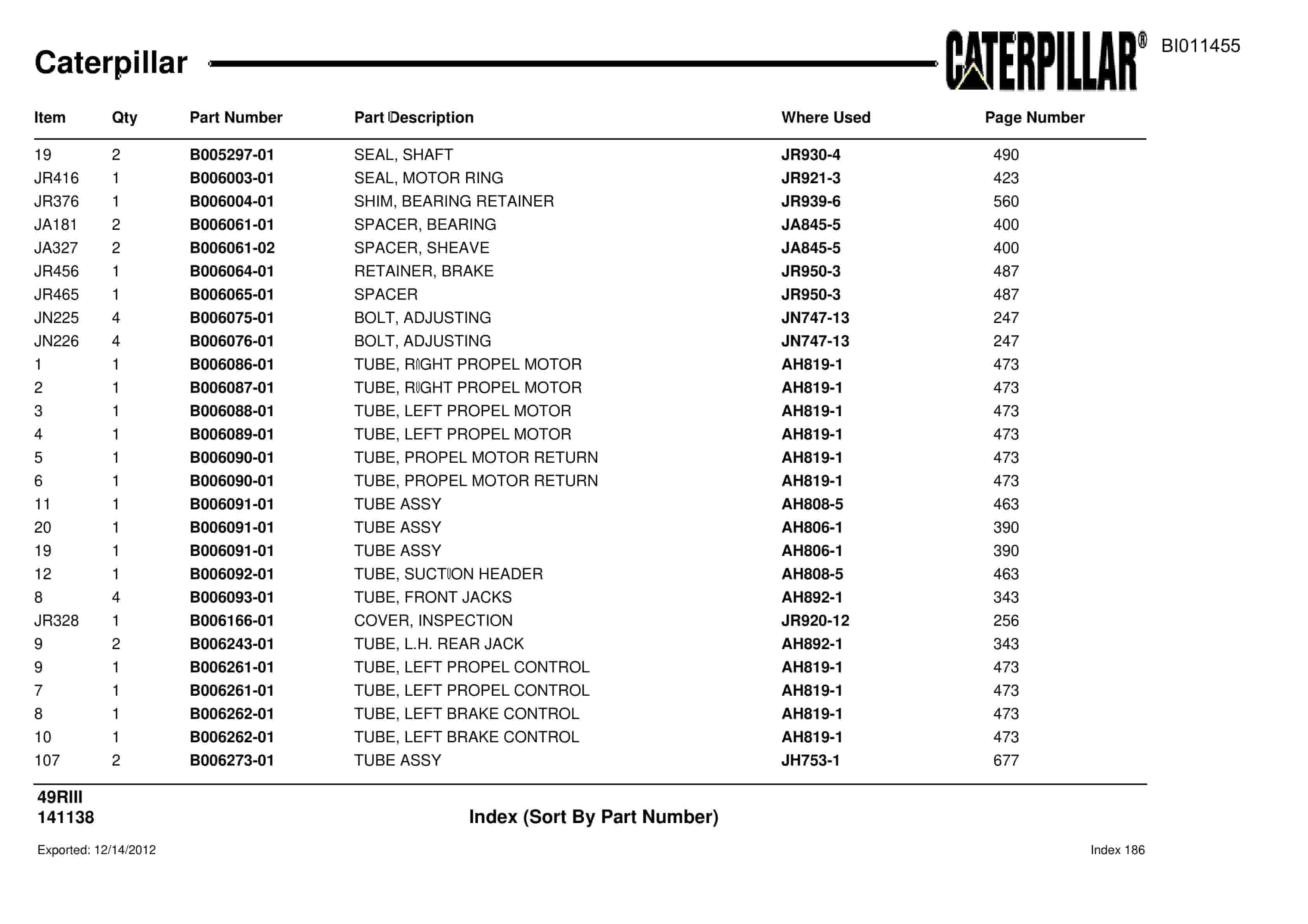 Caterpillar Rotary Drill Parts Manual BI011455-5