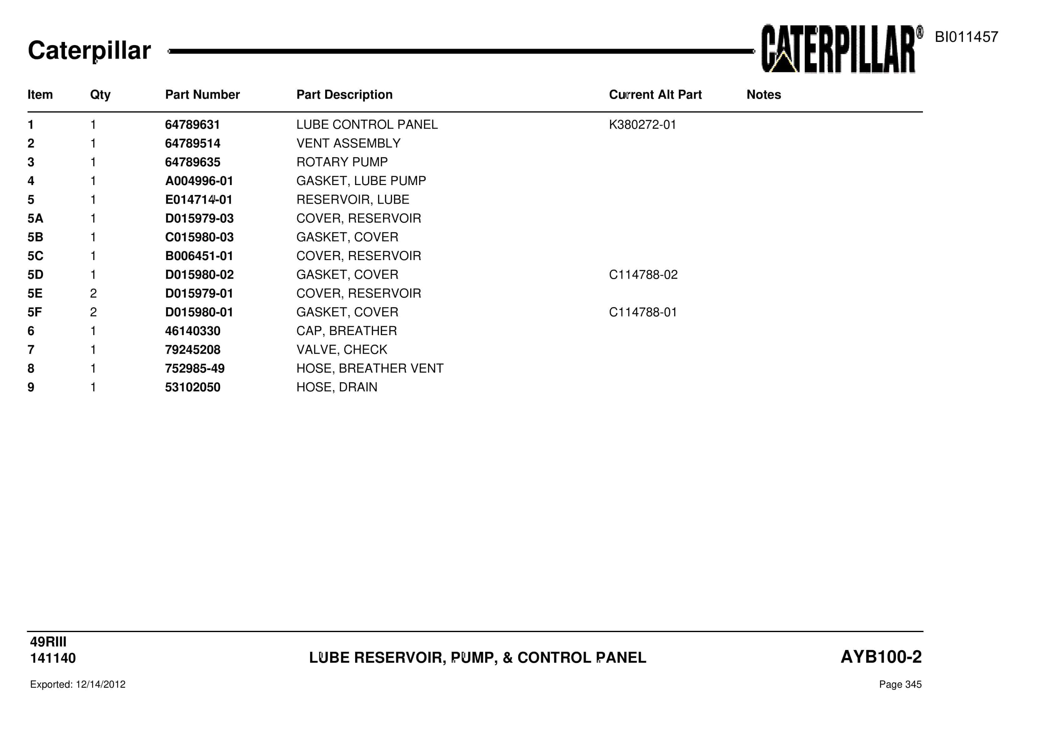 Caterpillar Rotary Drill Parts Manual BI011457-2