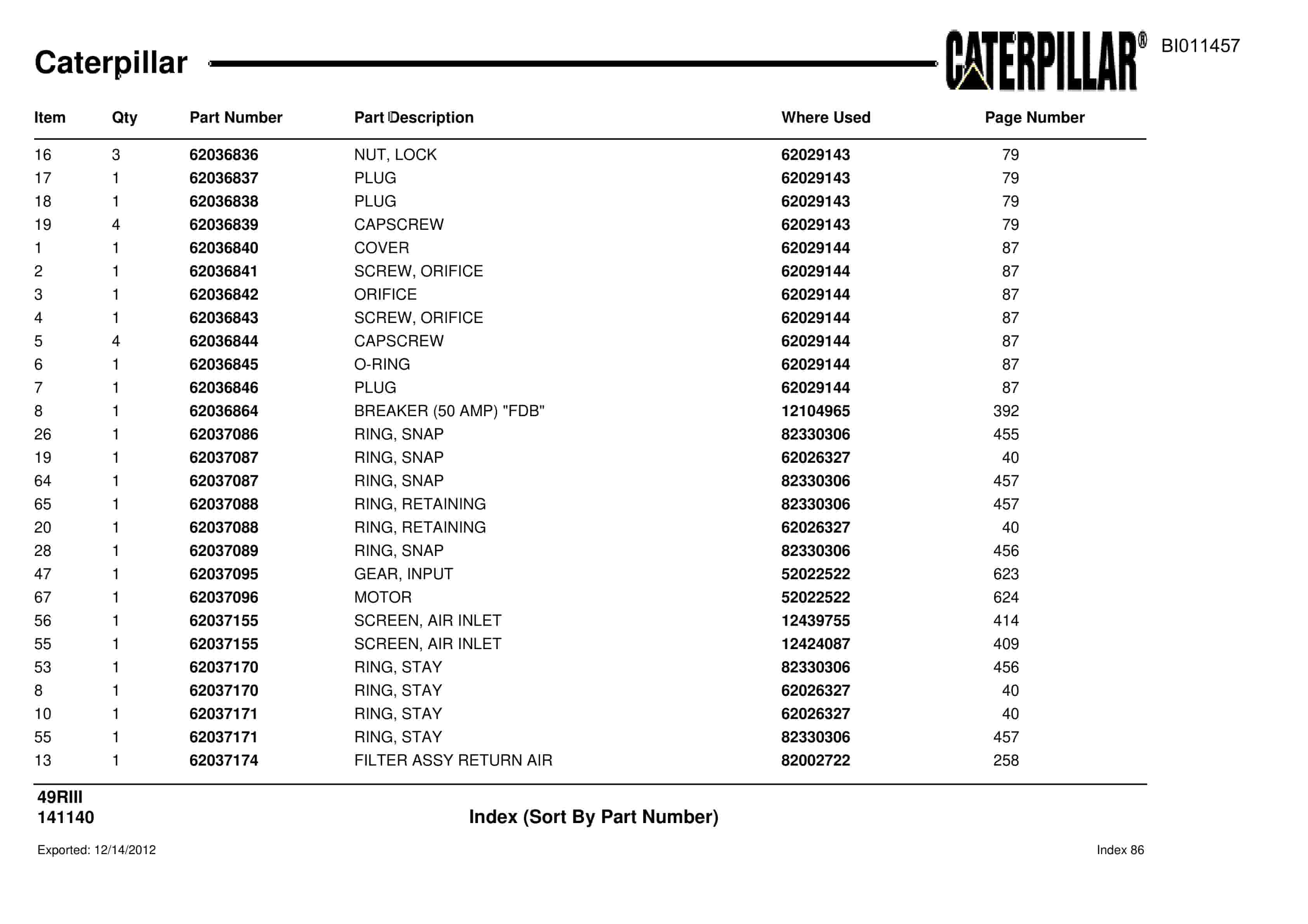 Caterpillar Rotary Drill Parts Manual BI011457-5