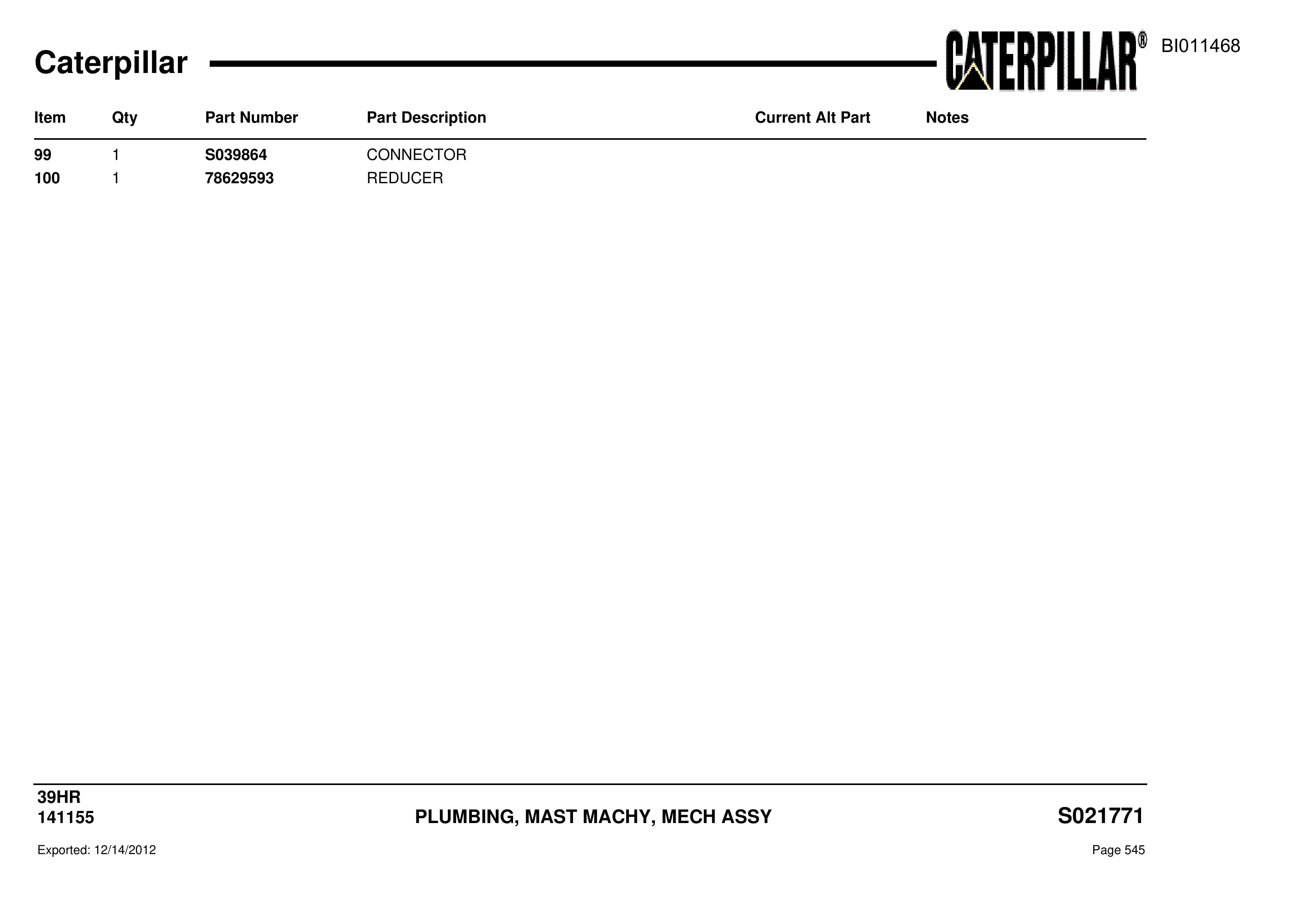 Caterpillar Rotary Drill Parts Manual BI011468-2