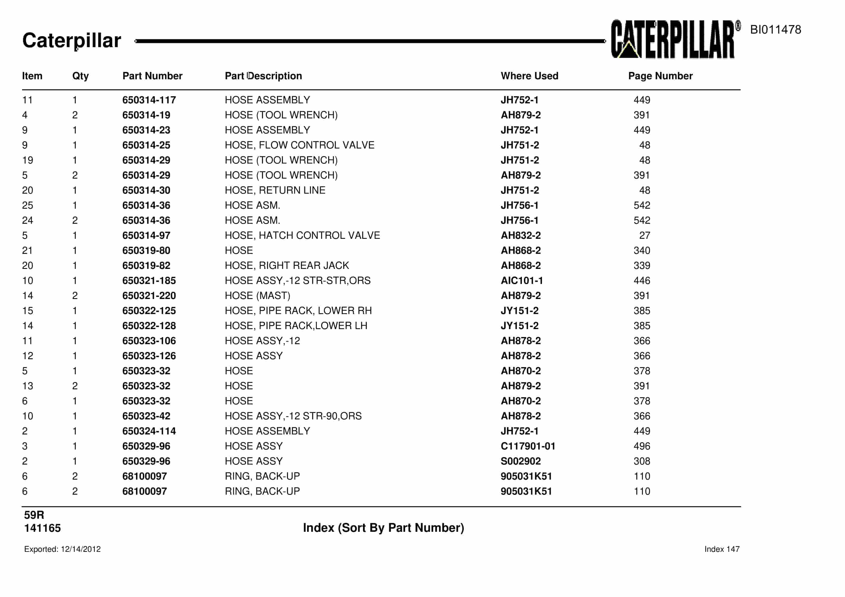 Caterpillar Rotary Drill Parts Manual BI011478-5