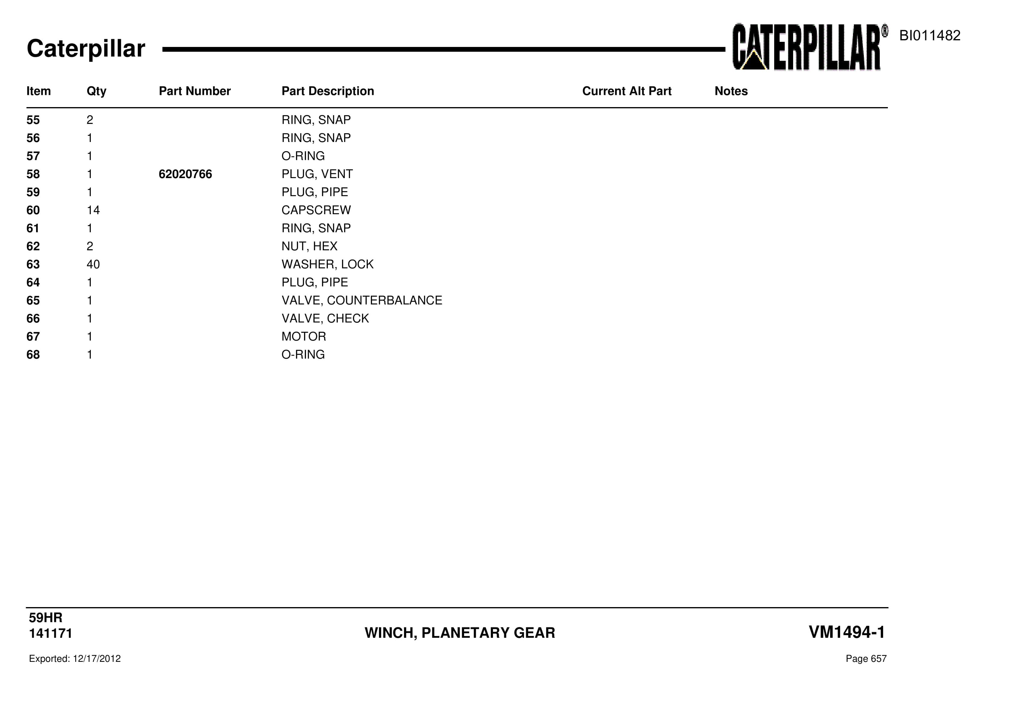 Caterpillar Rotary Drill Parts Manual BI011482-3