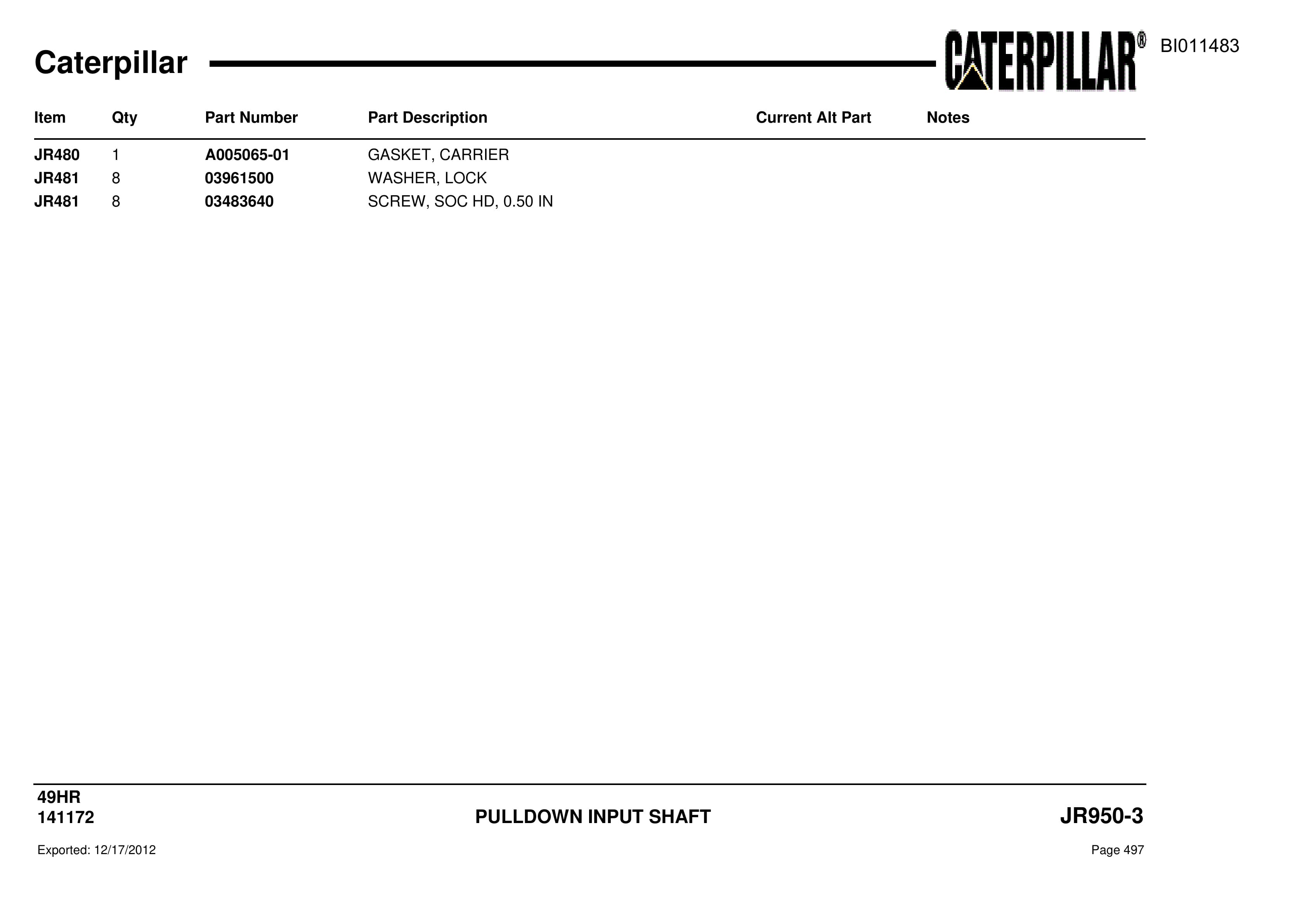 Caterpillar Rotary Drill Parts Manual BI011483-2