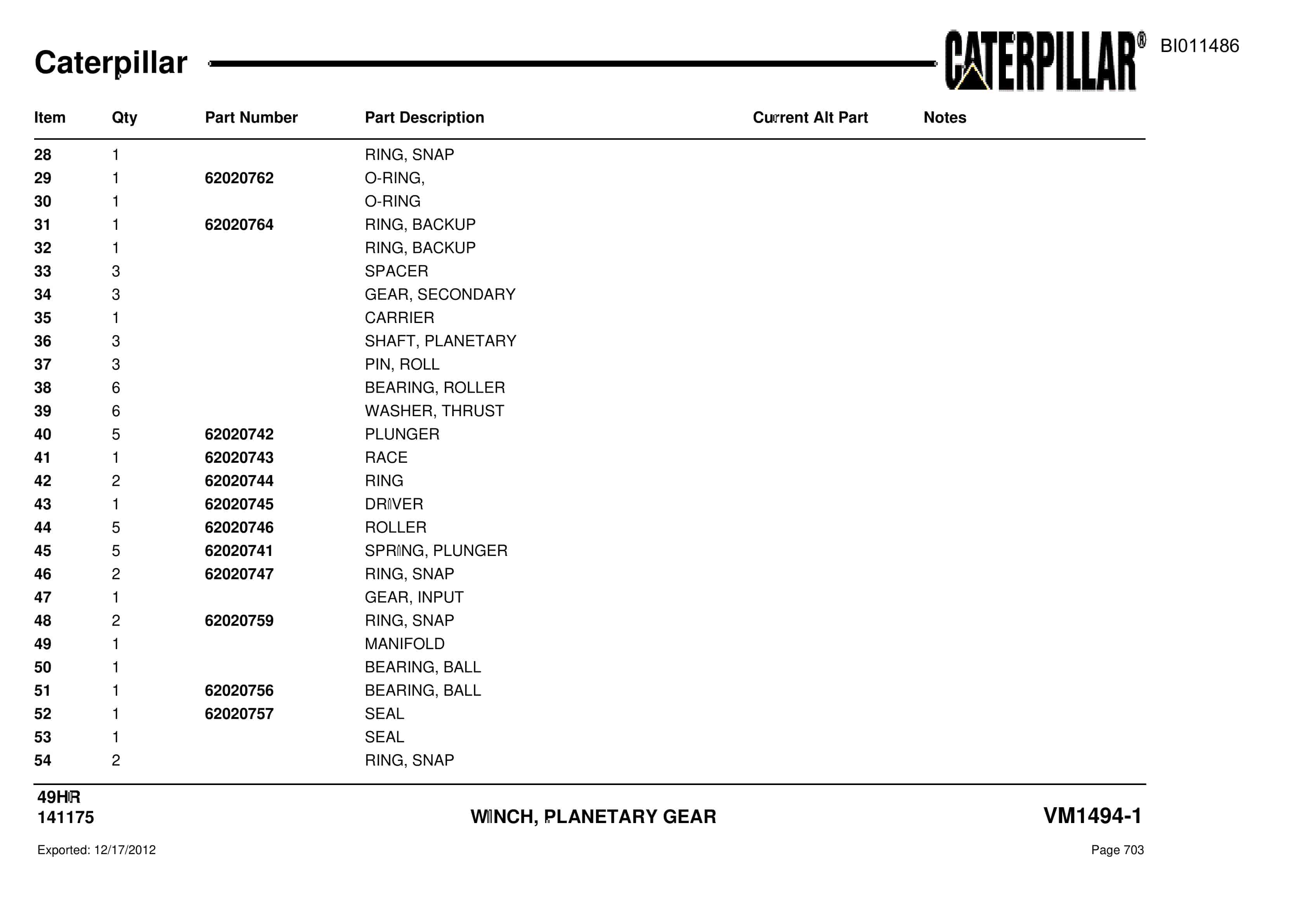 Caterpillar Rotary Drill Parts Manual BI011486-3