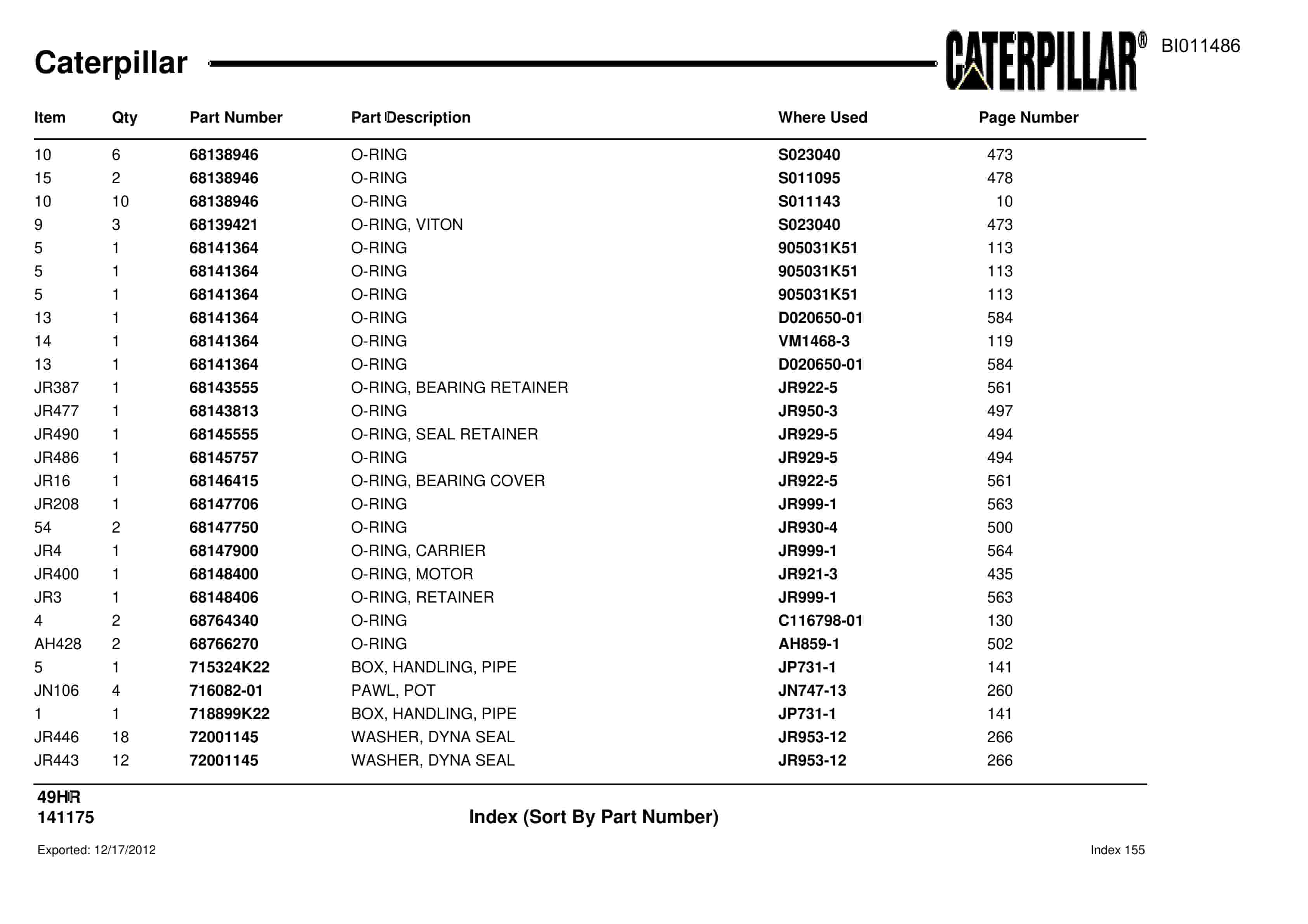 Caterpillar Rotary Drill Parts Manual BI011486-5