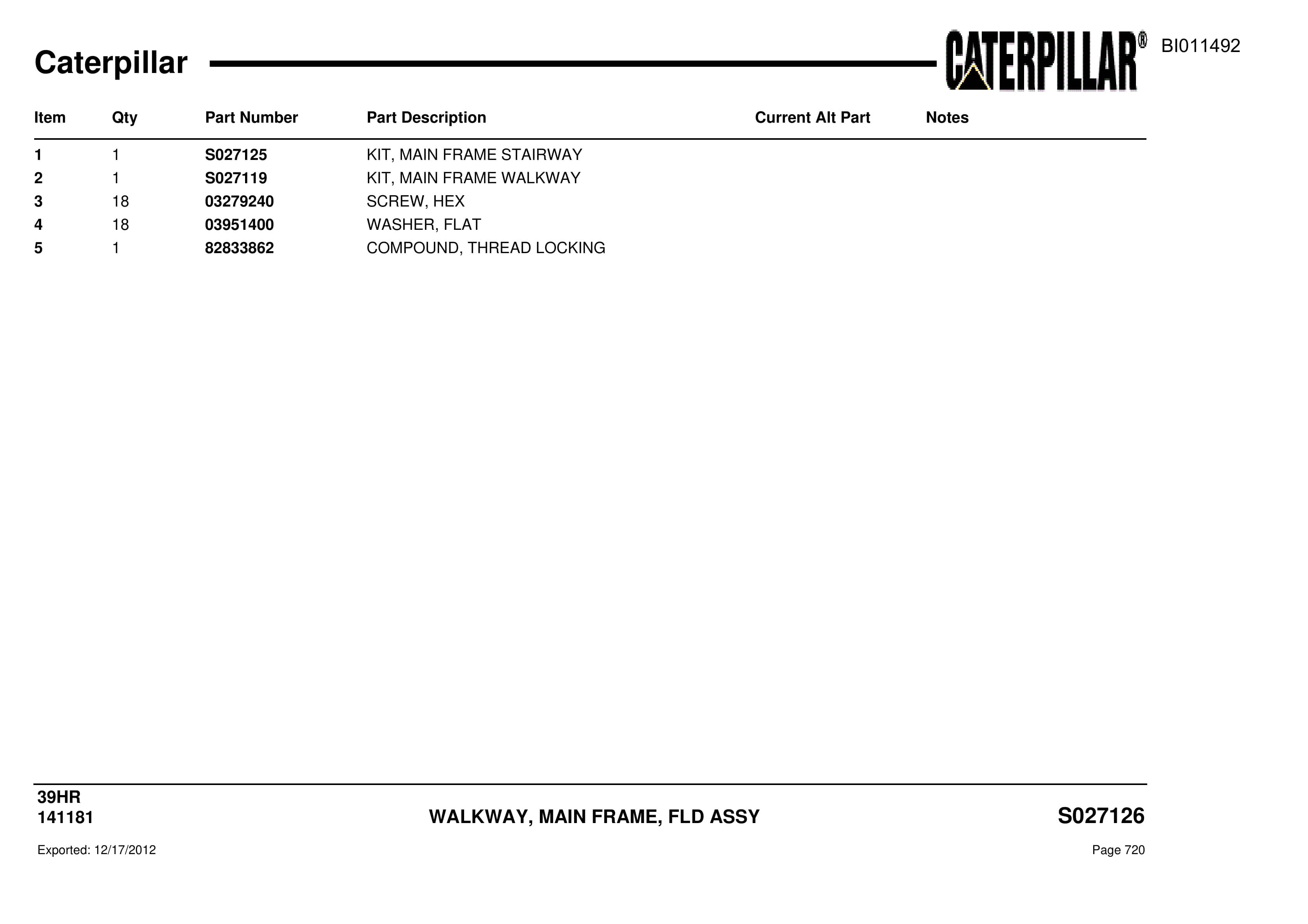 Caterpillar Rotary Drill Parts Manual BI011492-3