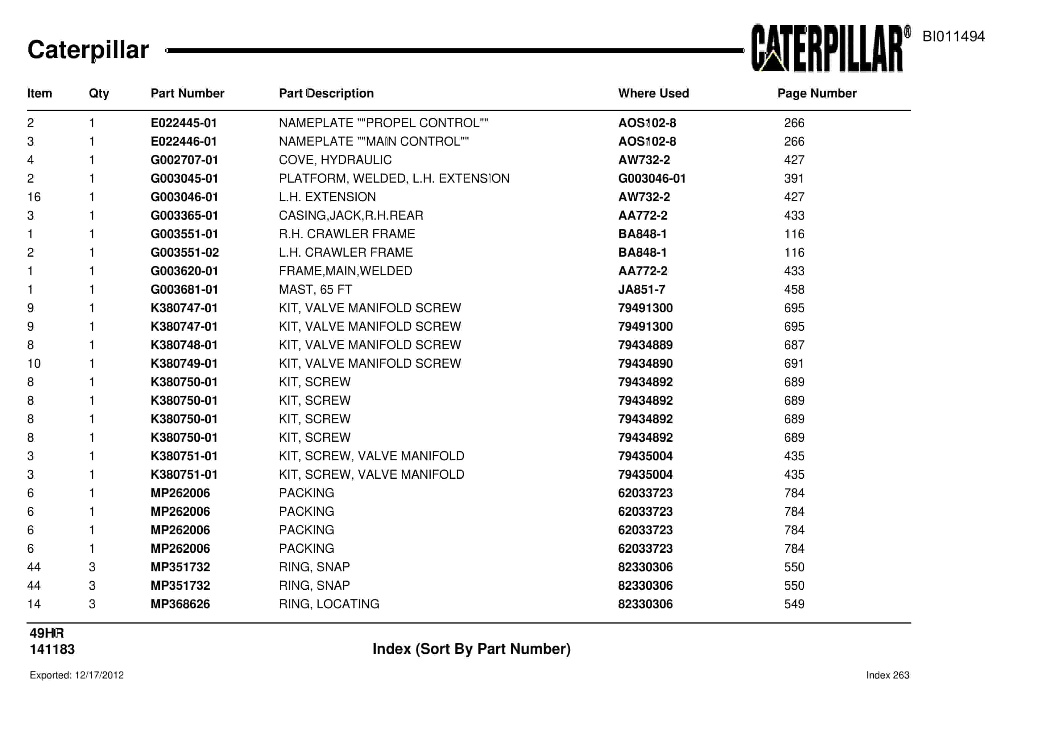 Caterpillar Rotary Drill Parts Manual BI011494-5