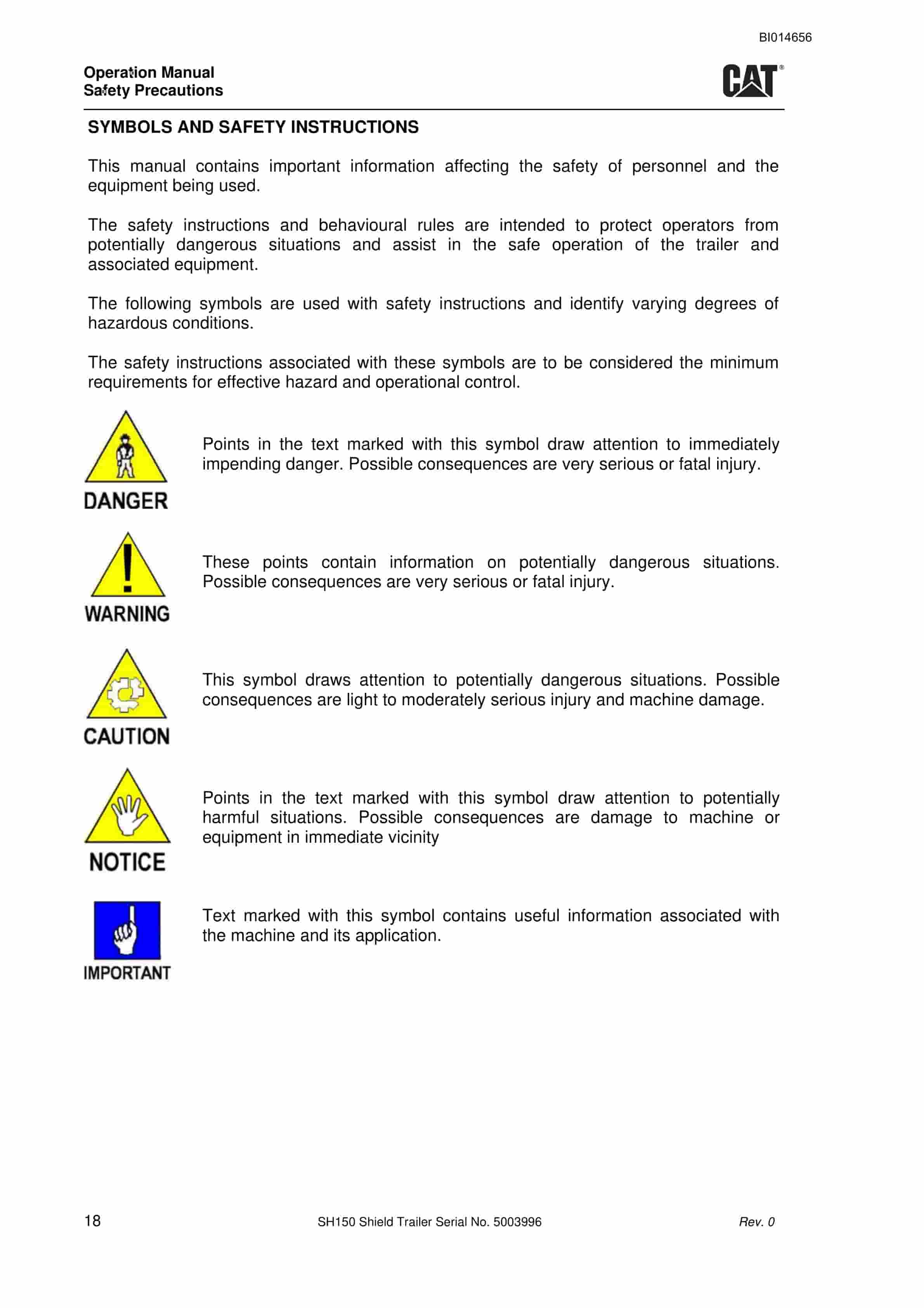 Caterpillar SH150 Shield Trailer Operation Manual BI014656-2
