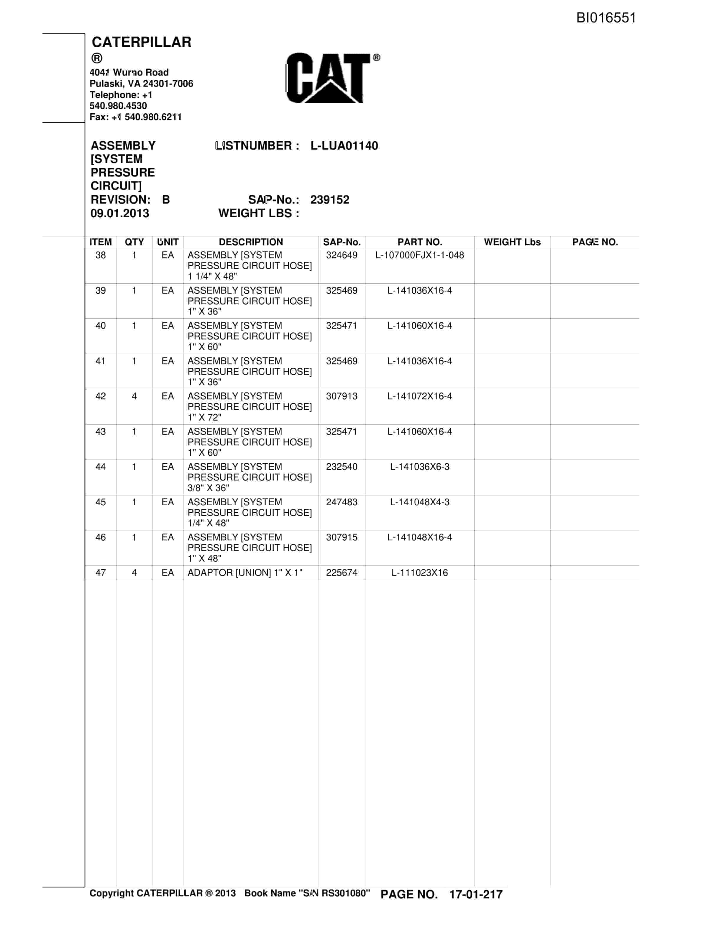 Caterpillar SH630 Roof Support Carrier Parts Manual BI016551-4