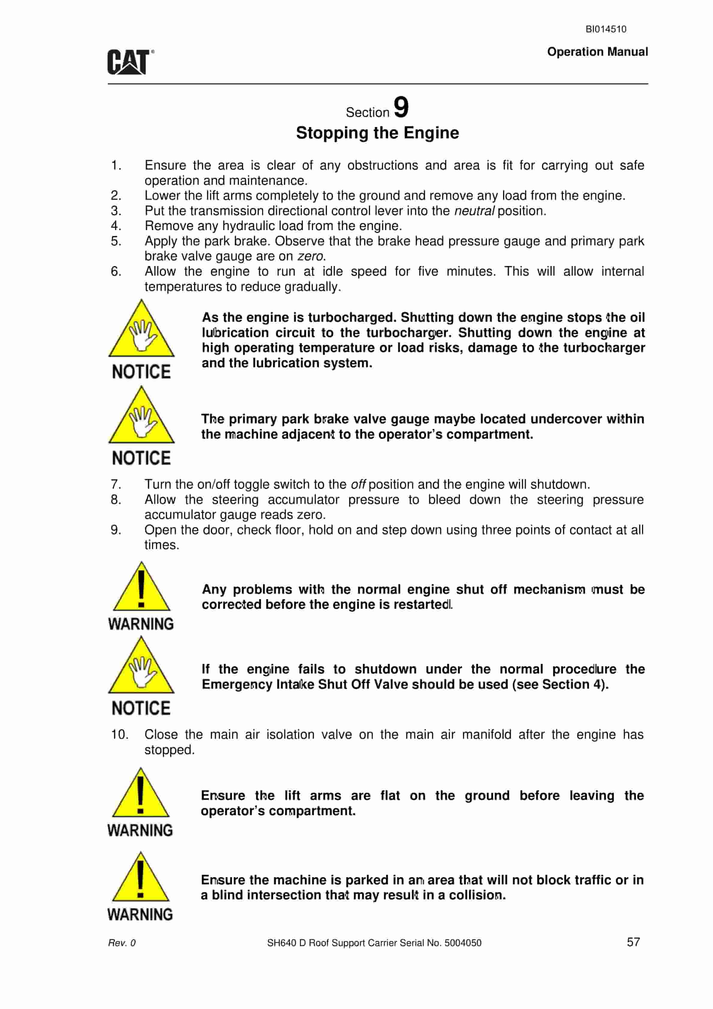 Caterpillar SH640 D Roof Support Carrier Operation Manual BI014510 3 Caterpillar SH640 D Roof Support Carrier Operation Manual BI014510 - Image 3
