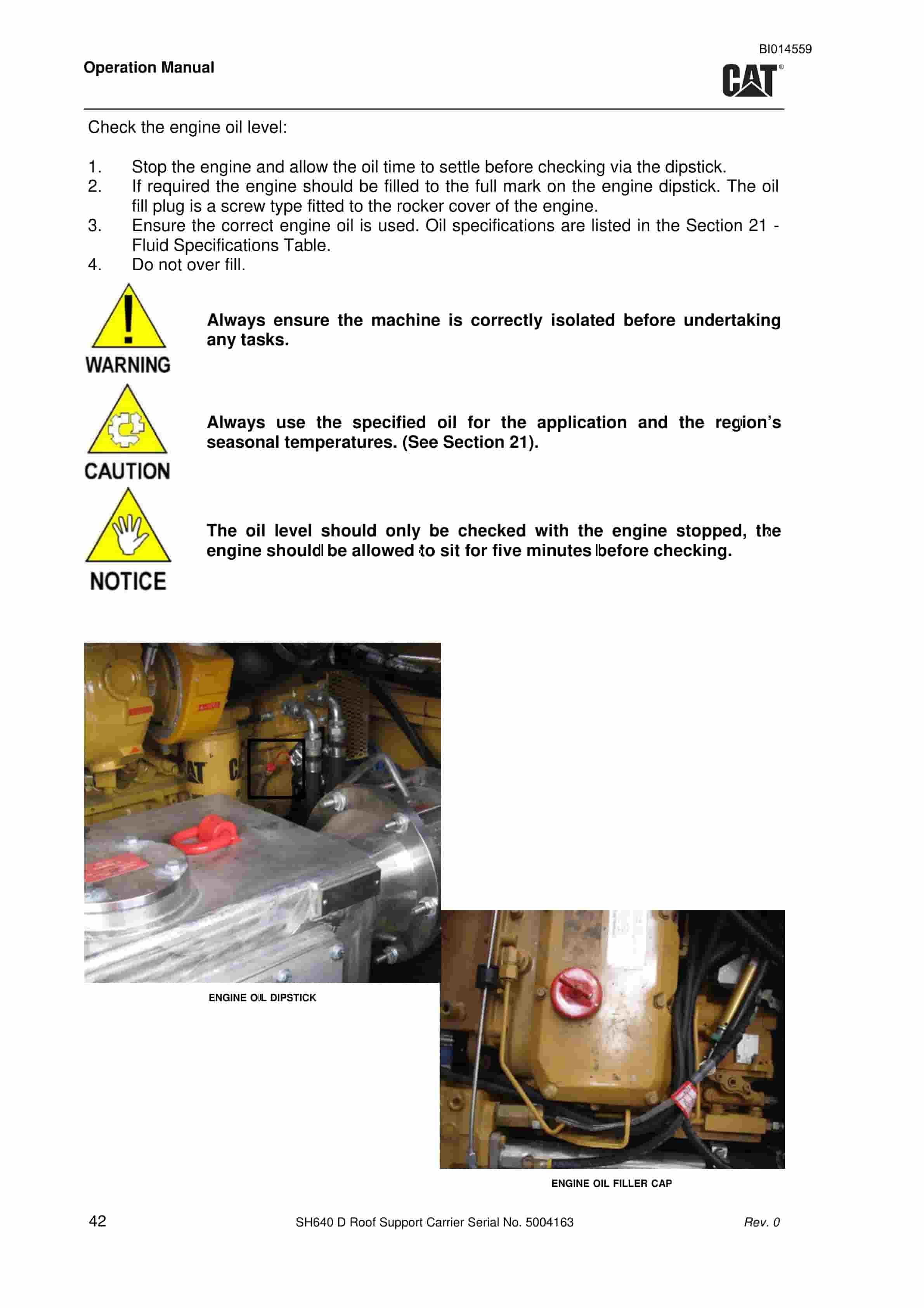 Caterpillar SH640 D Roof Support Carrier Operation Manual BI014559 2 Caterpillar SH640 D Roof Support Carrier Operation Manual BI014559 - Image 2
