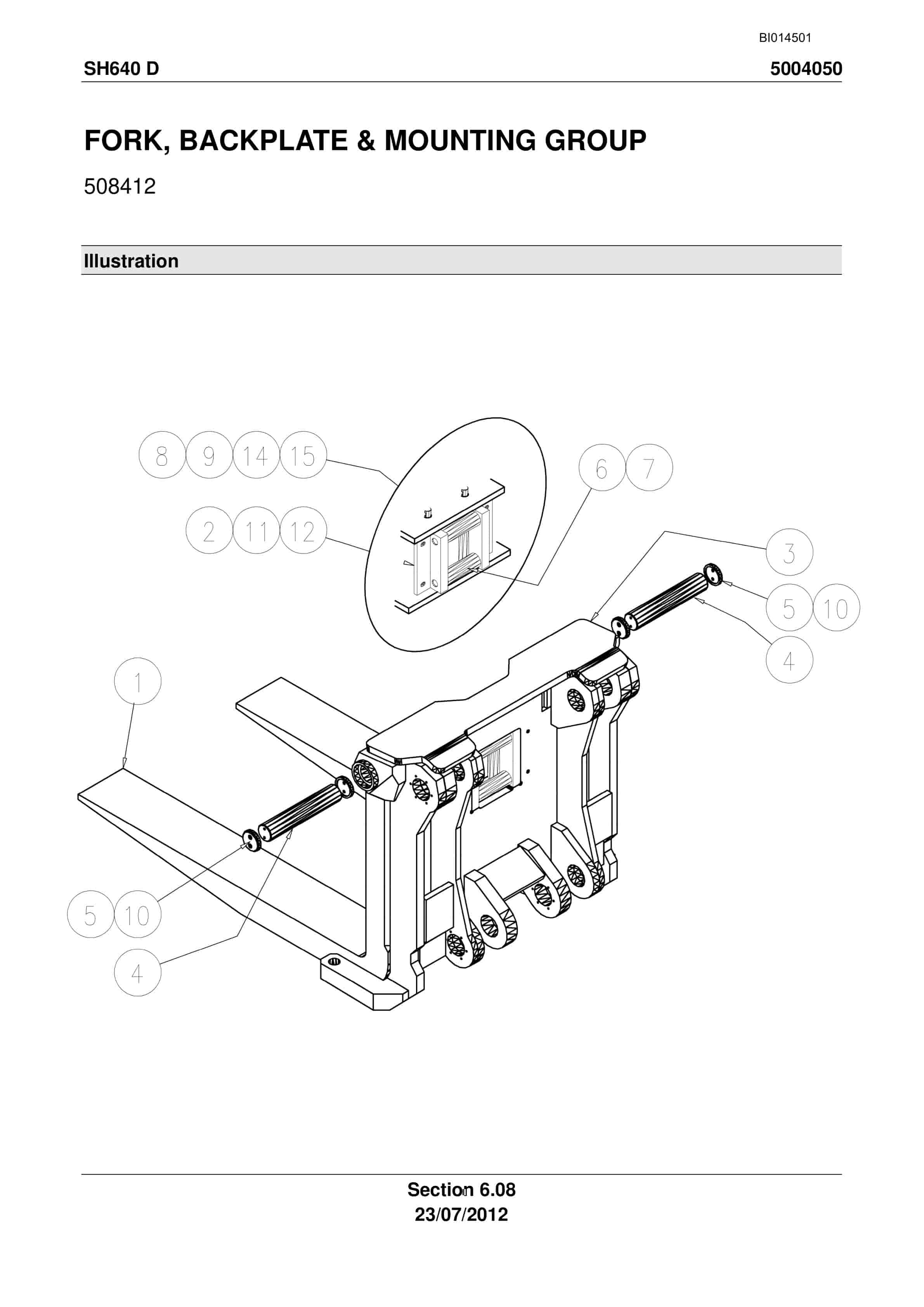 Caterpillar SH640 D Roof Support Carrier Parts Manual BI014501-5