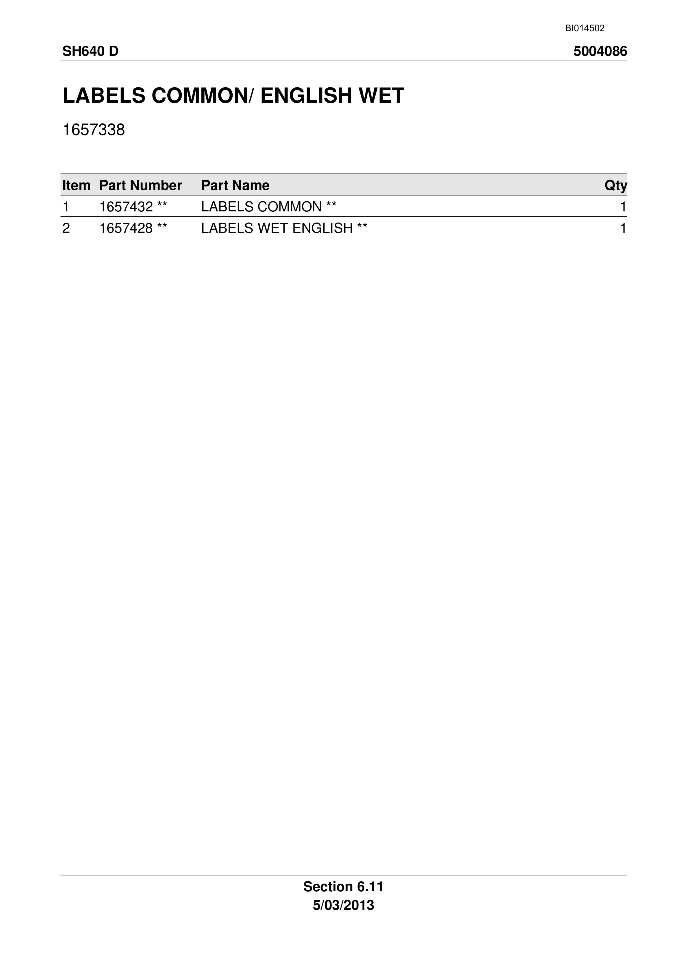 Caterpillar SH640 D Roof Support Carrier Parts Manual BI014502-5