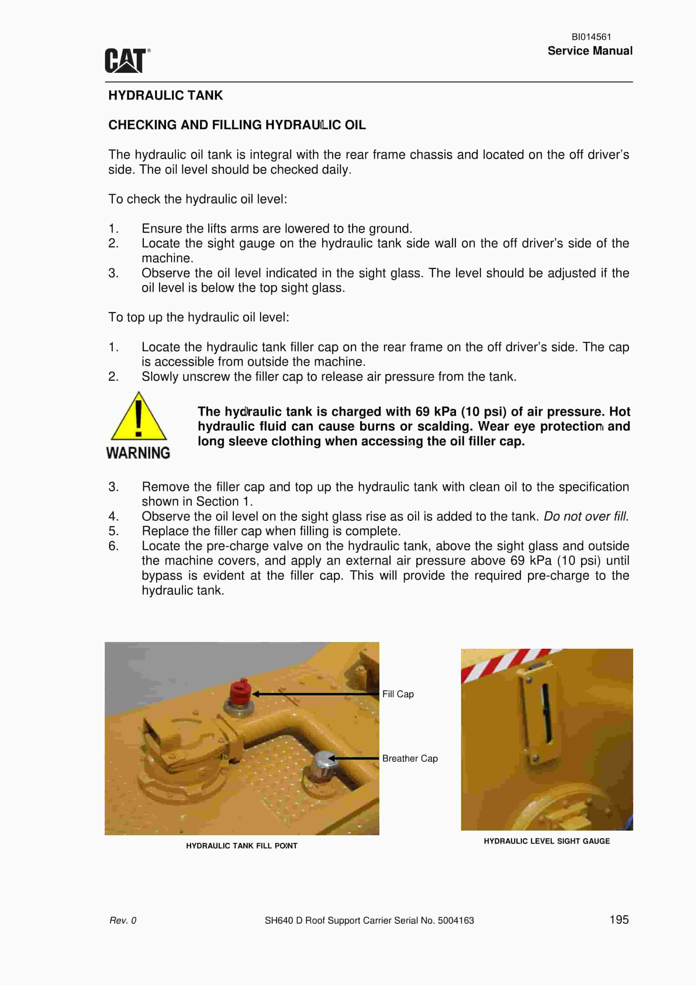 Caterpillar SH640 D Roof Support Carrier Service Manual BI014561-3